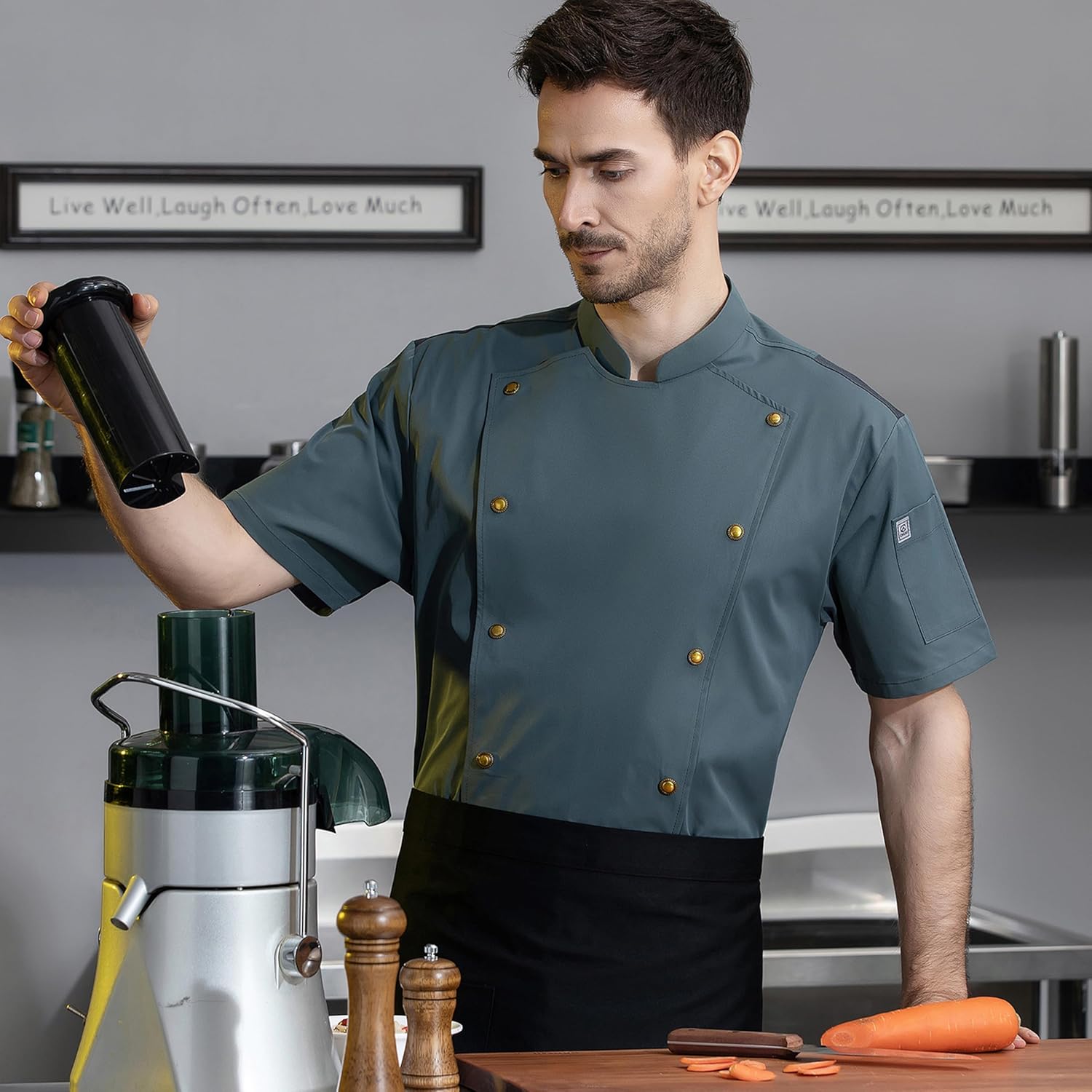 Unisex Chef Coat Metal Buckles Chef Jacket Double-breasted Short Sleeve Chef Shirt Convenient for Working Chef Uniform - Image 4