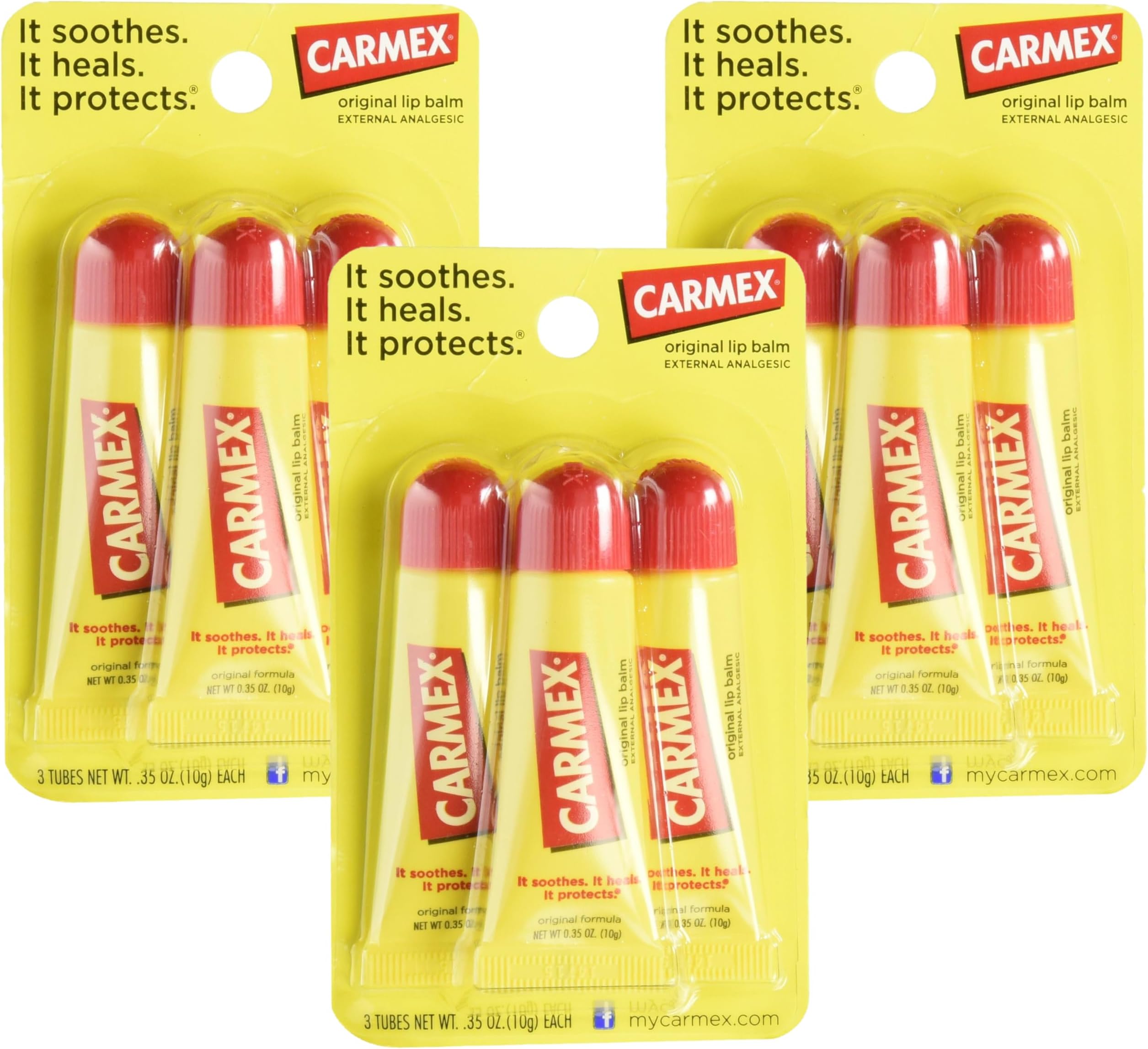 Carmex Original Flavor Moisturizing Lip Balm Tube Value Pack,0.35 Ounce (Pack of 9)
