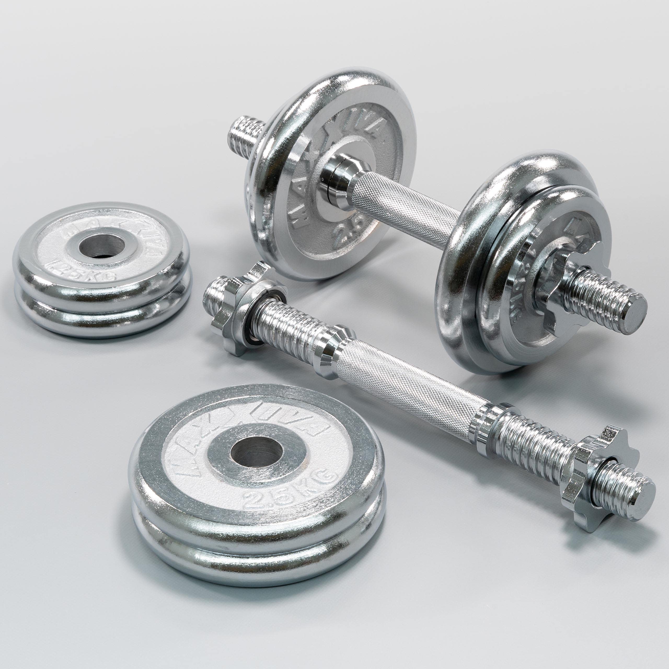 Kurzhantel-Set Chrome 2x10 kg 8 Gewichtsscheiben Sternverschluss Hantelset im Koffer Kraftsport Muskelaufbau Workout Bodybuilding Reha 20 kg