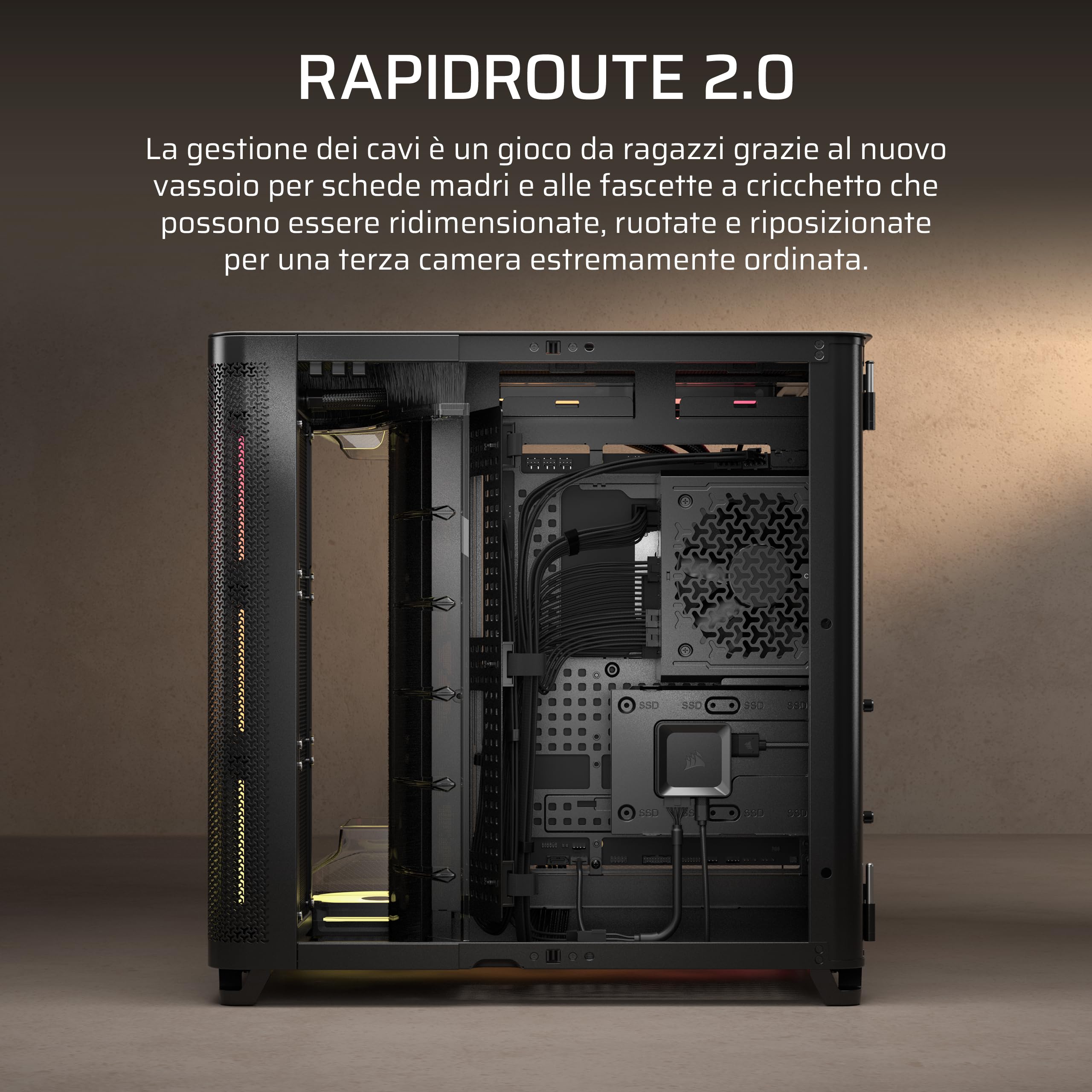 CORSAIR AIR 5400 LX-R RGB iCUE LINK Case PC Panoramico Mid-Tower – Nero | A Tripla Camera, 3 Ventole LX-R RGB Rotazione Inversa, Condotti Silenziosi ad Alto Flusso, Supporto Scheda Madre Inverso