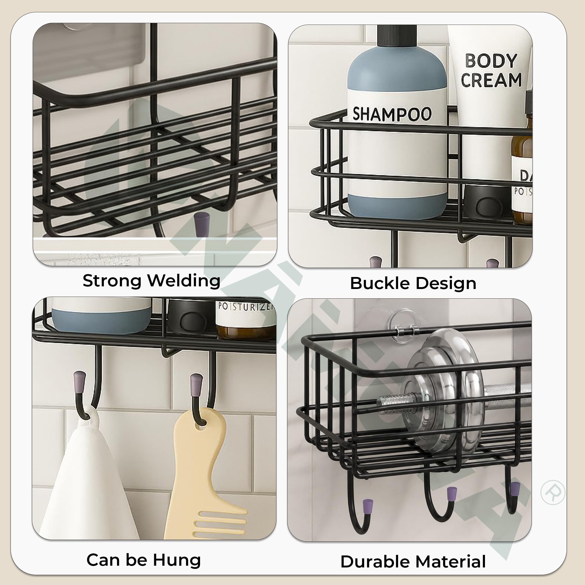 NAMUVA Self Adhesive Stainless Steel Bathroom Shelf with 4 Hooks | Black — Amazon image 7