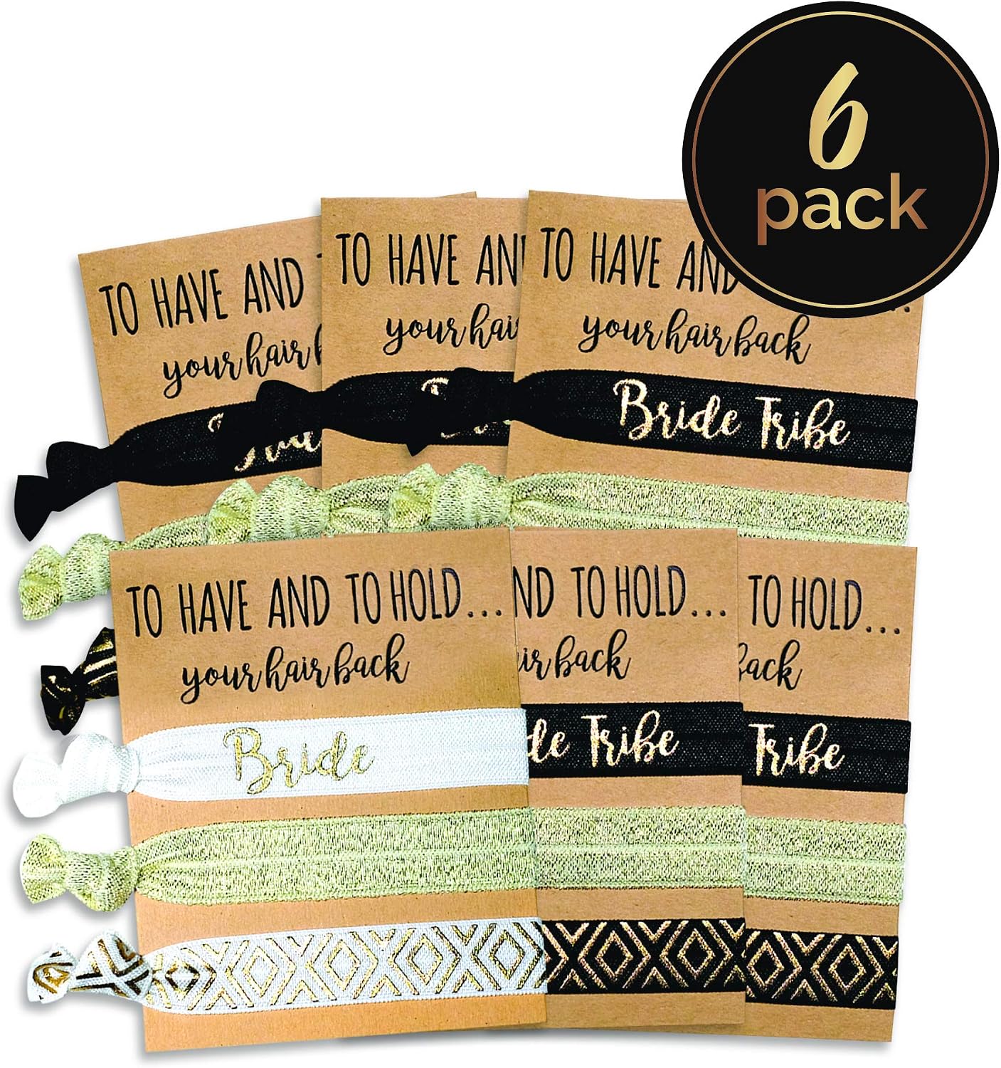 6 Pack of Bachelorette Party Favors | 1 'Bride to Be' and 5 'Tribe' Hair Ties| Pop Fizz Designs