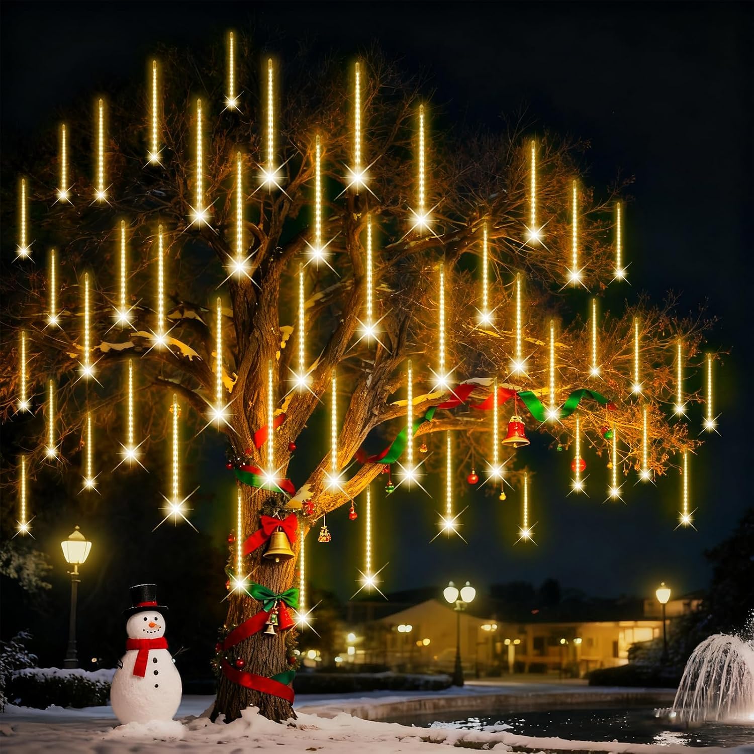Weihnachtsbeleuchtung Außen,24 Röhren 40 CM 864 LEDs eiszapfen lichterkette außen,Wasserdichte Fallende Regen Lichter mit Haken für Weihnachtsdekoration Festival,Weihnachtsdeko Aussen Warmes Weiß