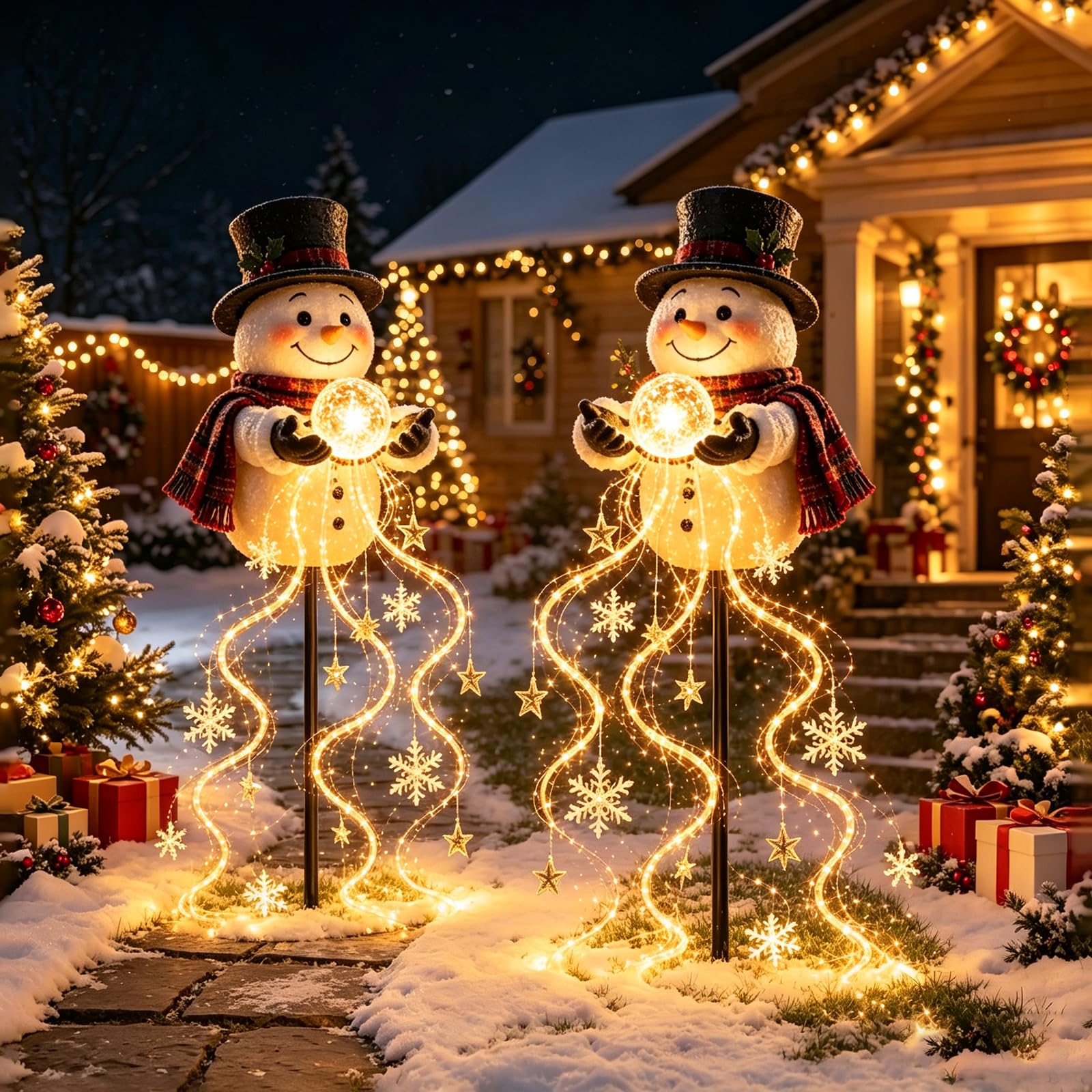 Snowman Magic Fountain - Flowing Snowflake Led Christmas Garden Light (2PC)