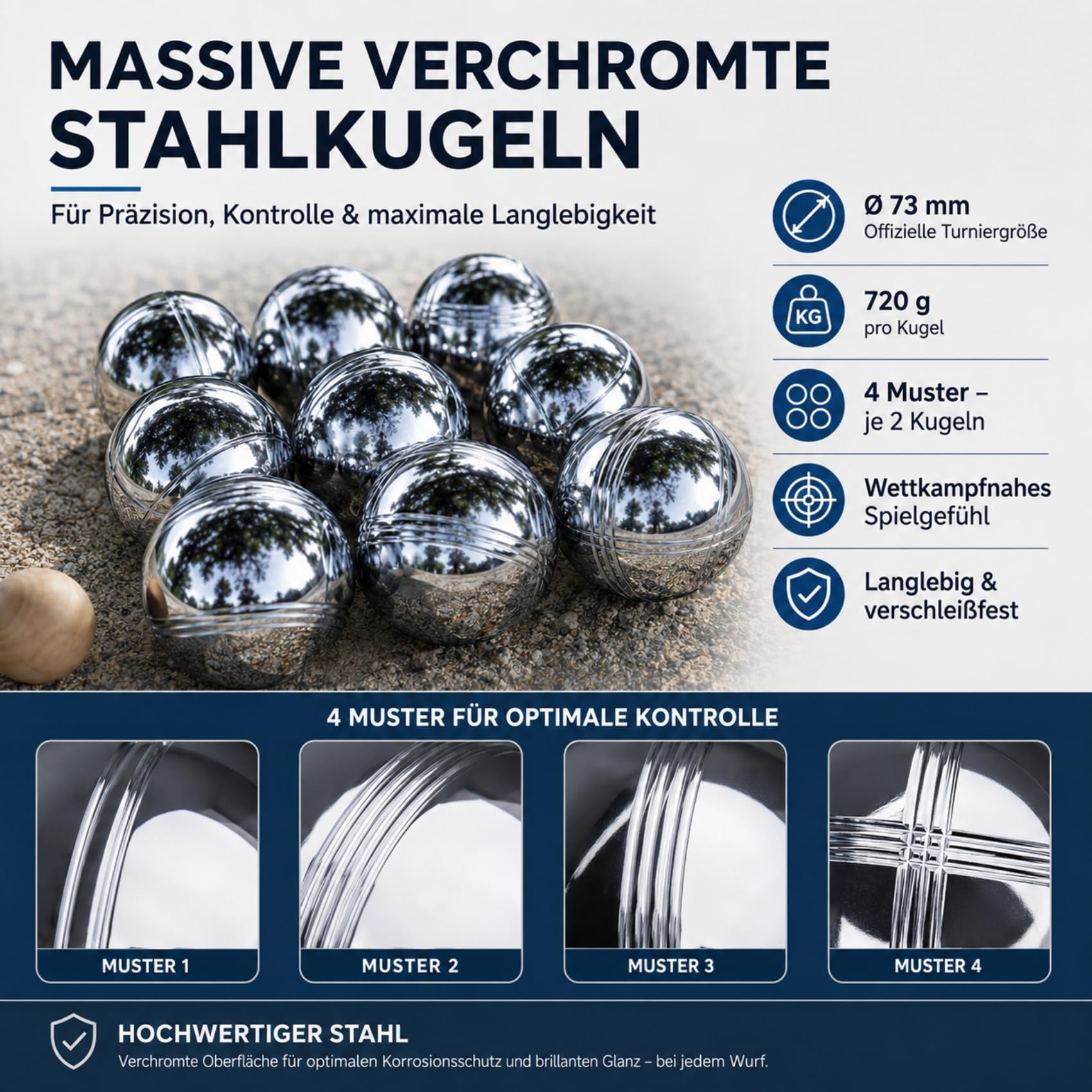 Boule Set 6/8 Metallkugeln mit Hartschalenkoffer–Petanque & Boccia Spiel mit Zielkugel, Abstandsmesser & Tragetasche, Outdoor Gartenspiel für Erwachsene, Camping & Familie