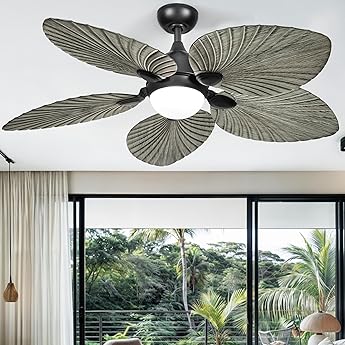 DWVO 52" Tropical Ceiling Fan with Light & Remote, Adjustable 3-Color Lighting, Quiet 6-Speed DC Motor, 5-Blade Reversible for Bedroom, Living Room & Indoor Use