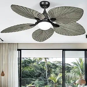DWVO 52" Ceiling Fans with Lights, Tropical Ceiling Fan with Lights and remote, LED Tri-Color Temperature, Reversible 6 Speeds w/Quiet DC Motor for Living Room, Dining Room, Bedroom