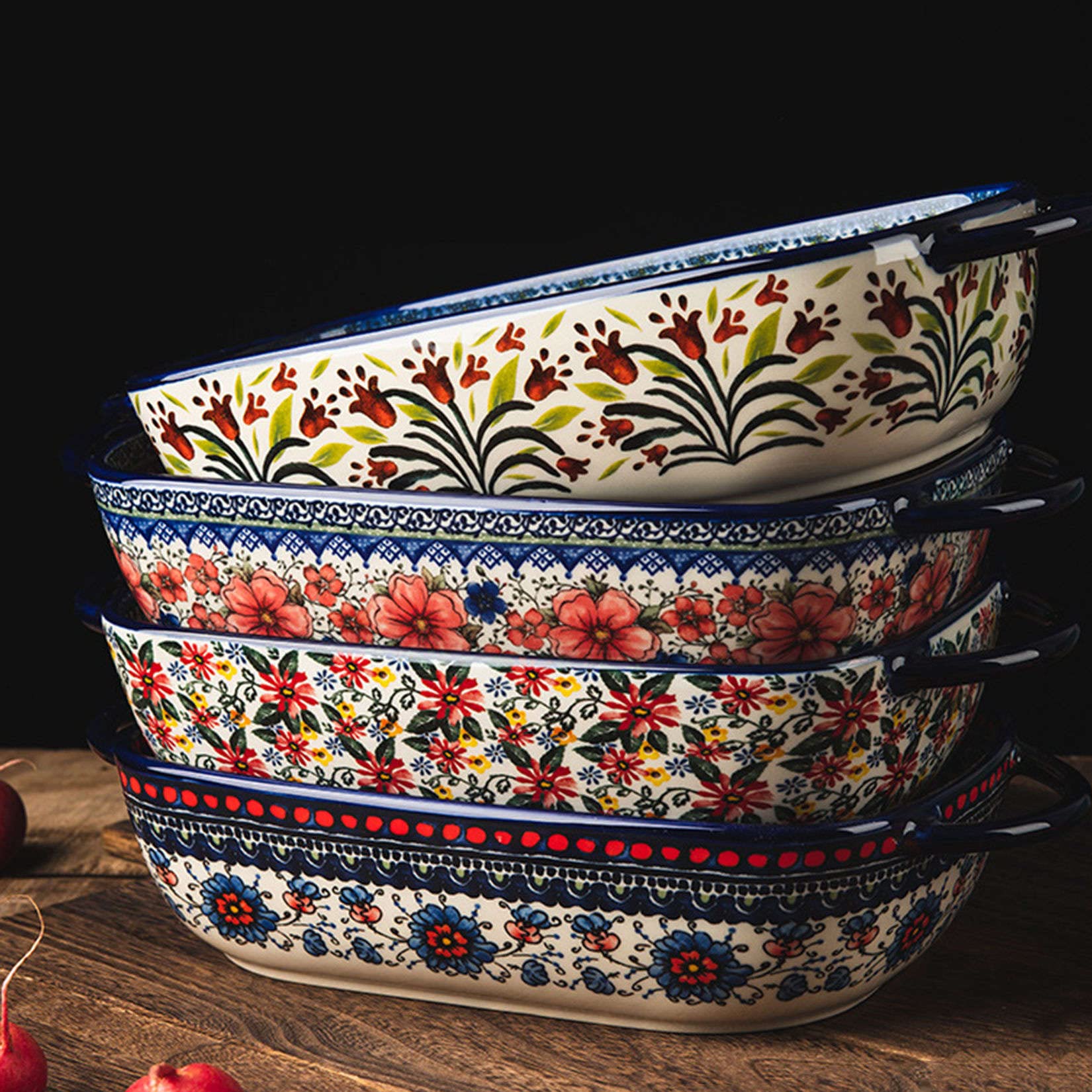 Naczynie do lasagne duże głębokie, naczynia do pieczenia do piekarnika, małe naczynia żaroodporne 21x18,5x7 cm, 950 ml ceramiczne naczynie do piekarnika, okrągła blacha do pieczenia, naczynie do piecz