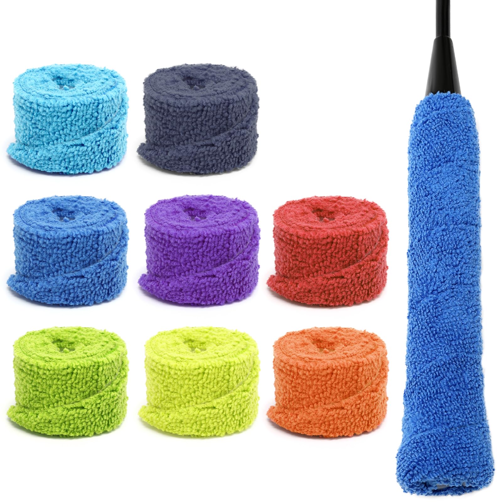 8 pièces de bande de poignée pour raquette de badminton, bande de poignée autocollante antidérapante, bande de poignée pour raquette de tennis de rechange pour tennis, badminton et squash