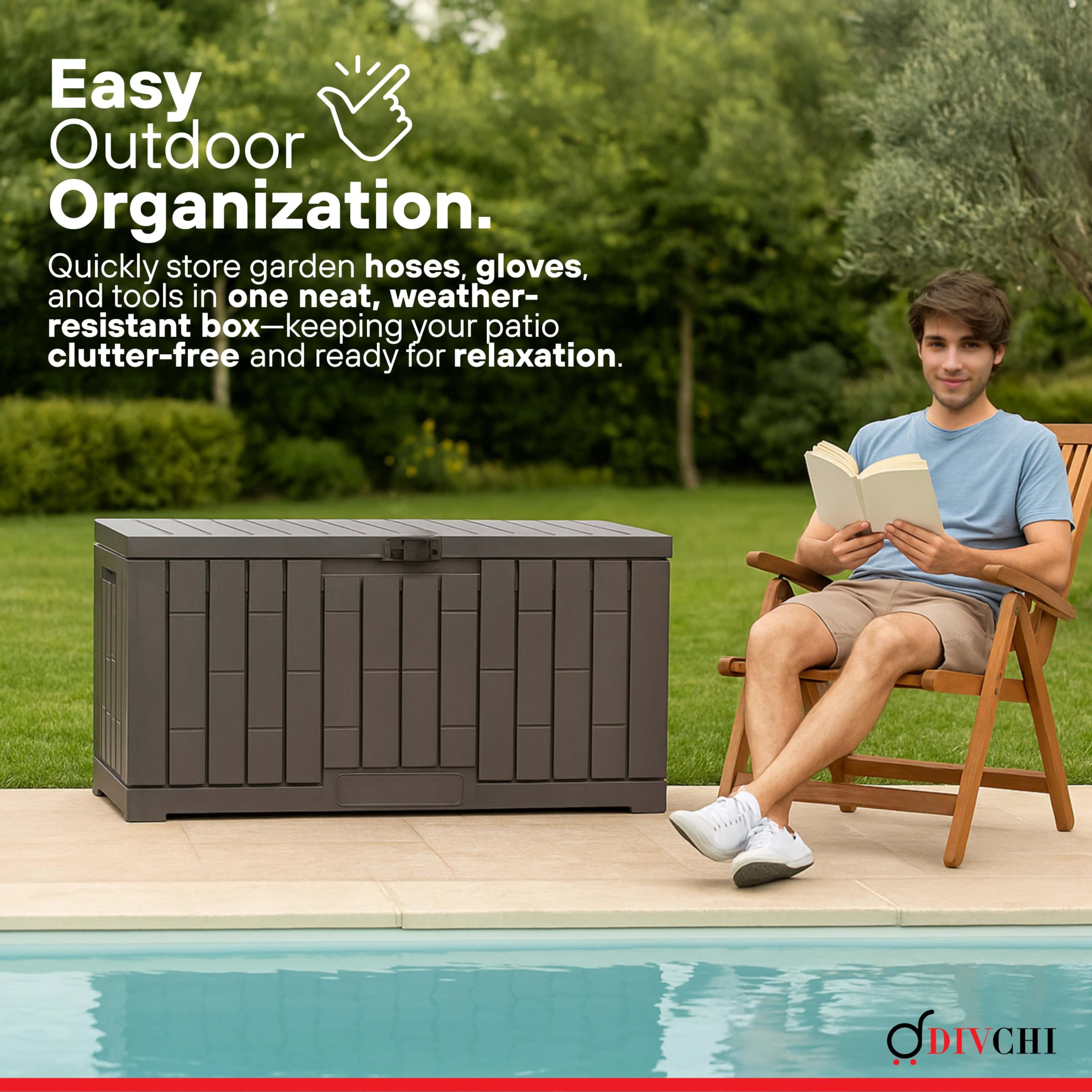 DIVCHI Boîte de Rangement extérieure étanche pour Outils de Jardin, Coussins de terrasse, Jouets, bûches, Charbon et Accessoires de Piscine, verrouillable, pour Fournitures et Essentiels (288 litres)