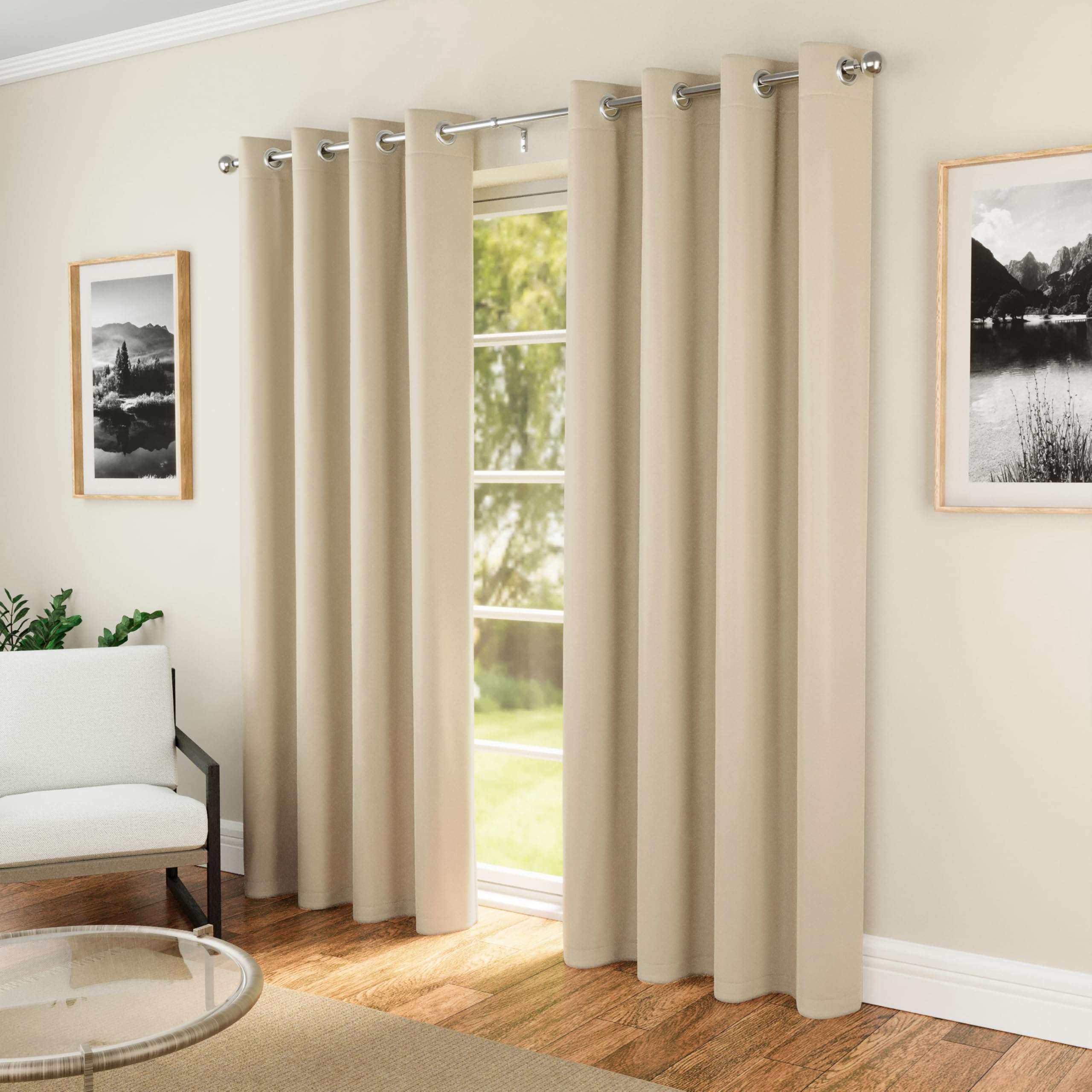 Enhanced Living  Beige Plain Supersoft Thermal Blockout Eyelet Curtains in Size 90x90 Inch, Sports Direct