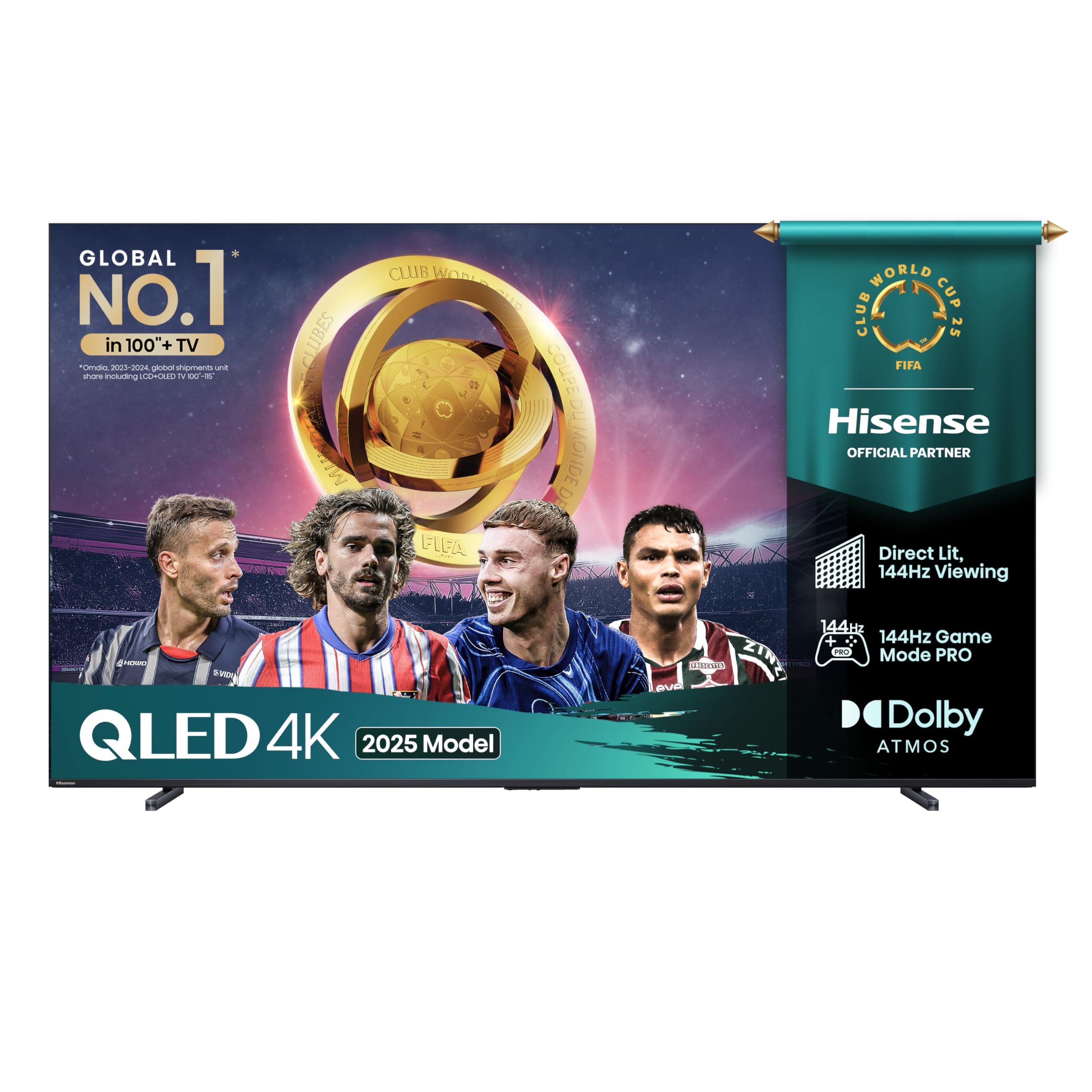 Hisense100" 100E78QTUK PRO 144Hz QLED Smart AI TV - Hi-View AI Engine, 144Hz Game Mode PRO, Dolby Atmos, Quantum Dot Colour with Freely, Disney +, YouTube, Netflix