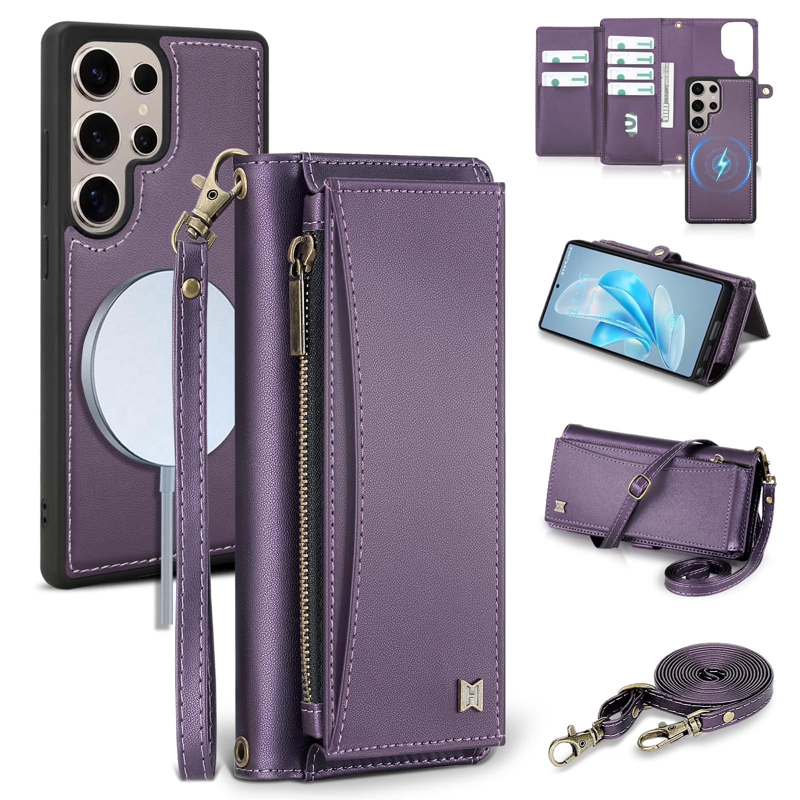 Photo 1 of BLISLIAR Wallet Case for Samsung Galaxy S25 Ultra with Card Holder/Crossbody Wallet/Strap| RFID Blocking | Magnetic | Kickstand | Detachable | PU Leather Phone Case for Galaxy S25 Ultra,6.9 in,Purple