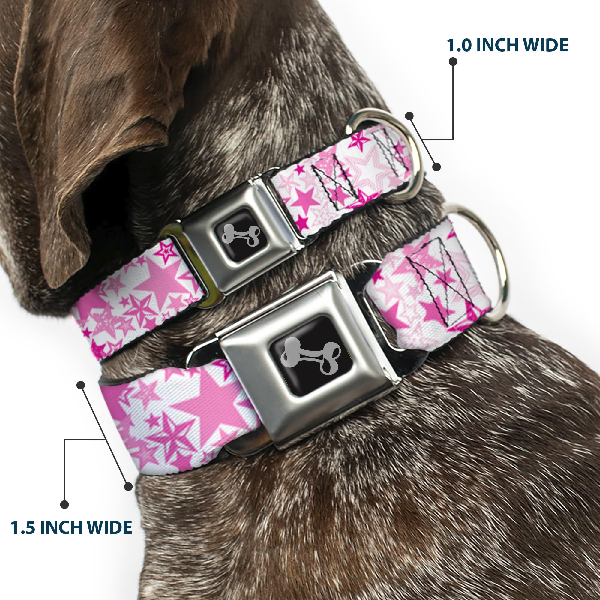 Buckle-Down Obroża dla psa z klamrą pasa bezpieczeństwa - Stargazer biały/różowy - szerokość 3,8 cm - pasuje na szyję 45-81 cm - duża
