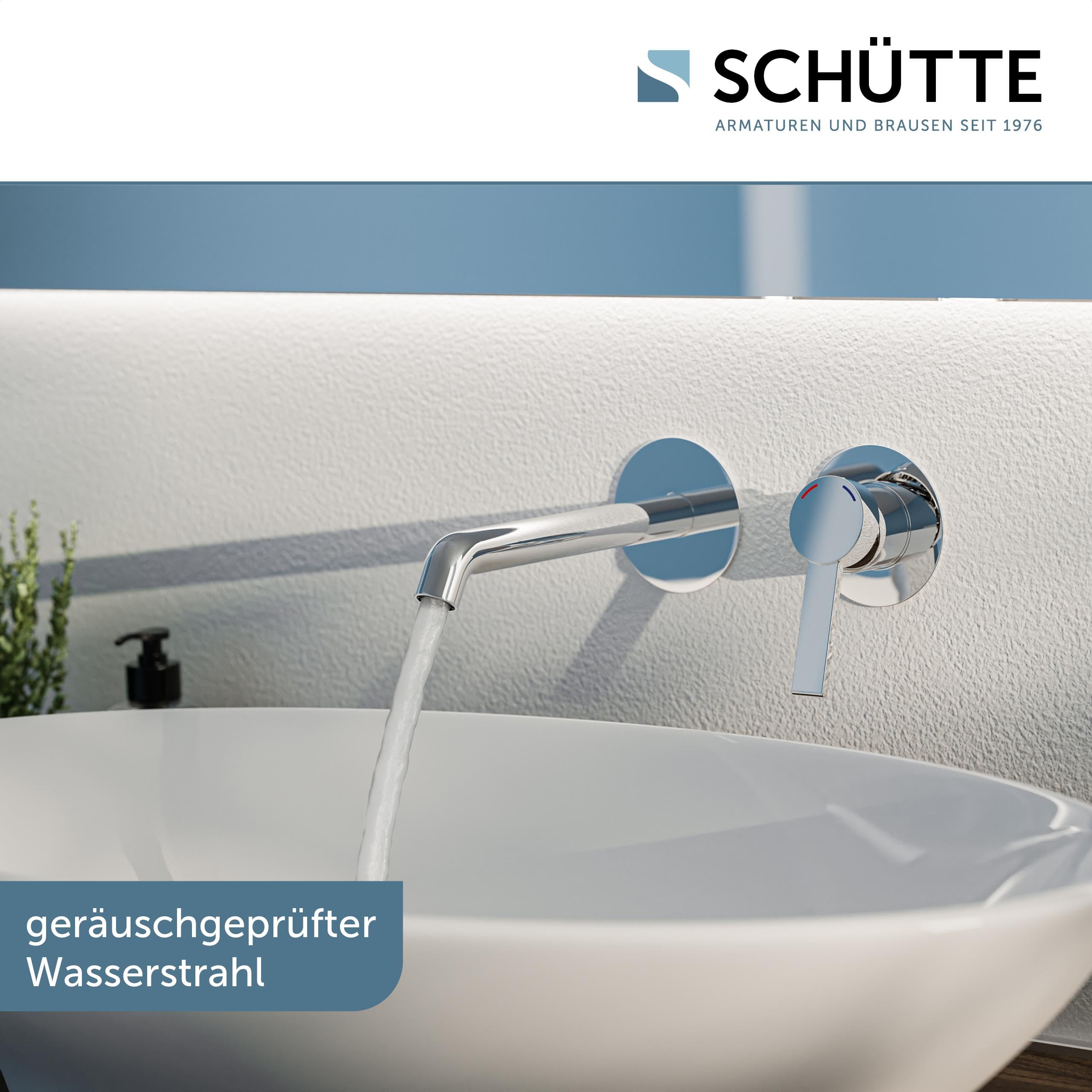 Schütte Los Angeles Waschtischarmatur für Wandmontage, Eleganter Wasserhahn fürs Badezimmer, Mischbatterie Bad für Unterputz-Montage, Badarmatur Wandanschluss, Chrom, 33160