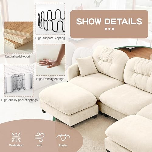 Miniatura 4 de Sofá en forma de U de 140 pulgadas para sala de estar, cómodo sofá modular de tela de chenilla, moderno sofá tapizado profundo con almohada y 2