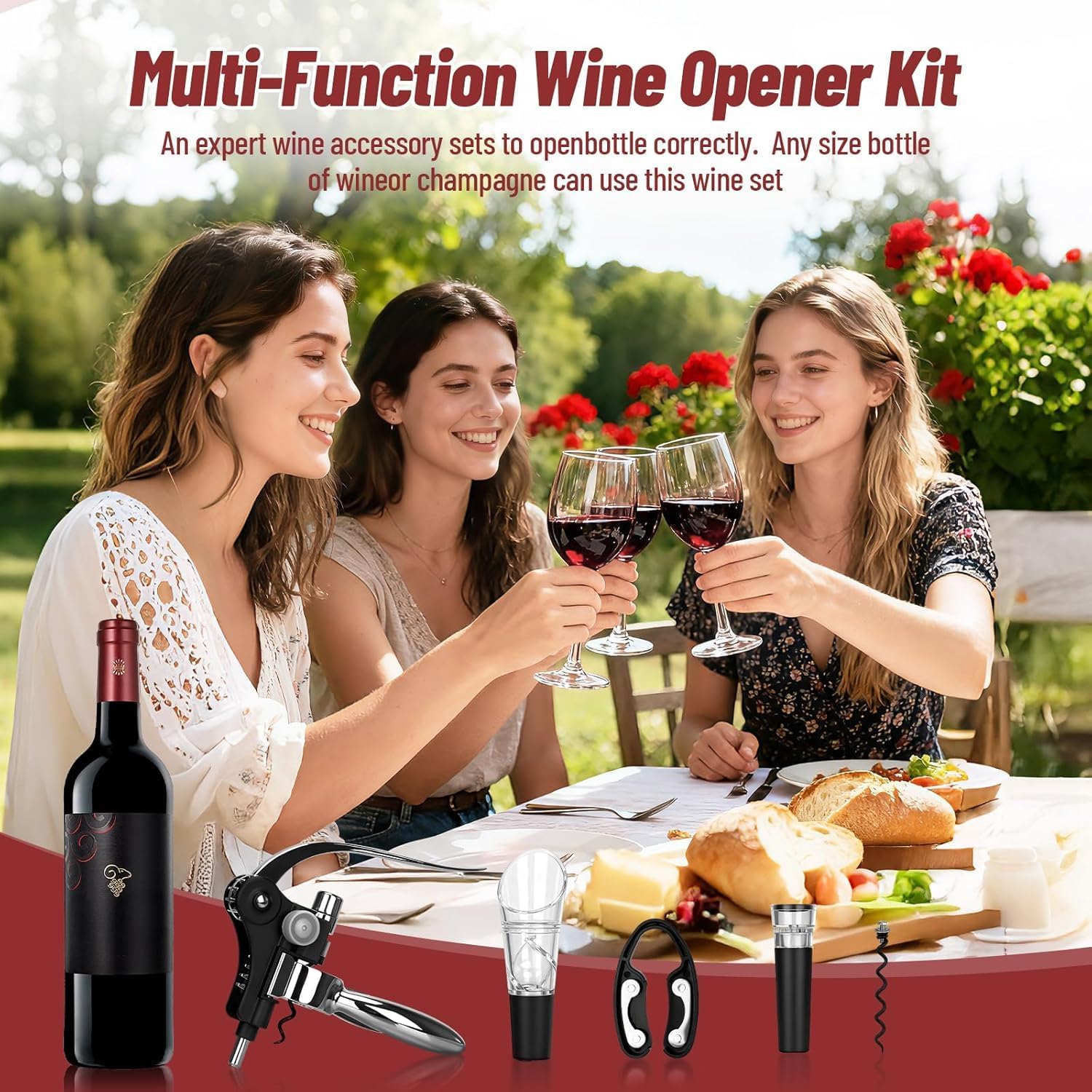 Cavatappi,Set Apribottiglie,Set 5 Accessori per Vino da Sommelier,Apribottiglie Manuale,Scatola di Accessori per Il Vino Set Regalo,Set di cavatappi per gli amanti del vino