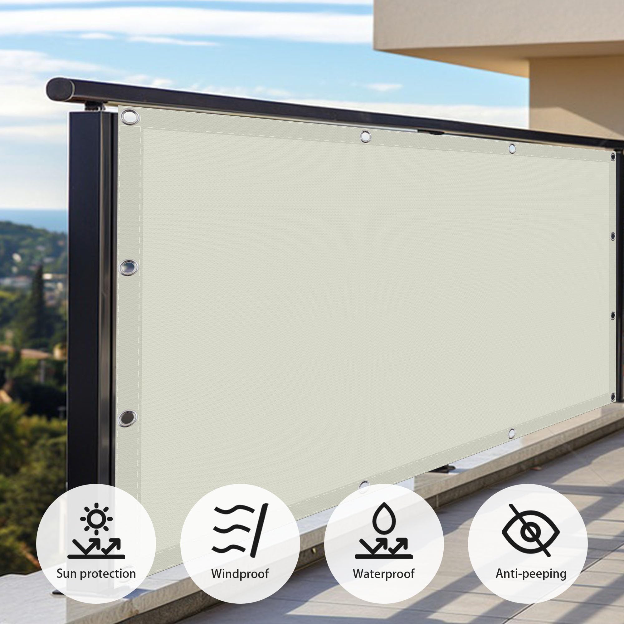 Sonnensegel Sonnenschutz 150 x 300 cm UV Schutz Sonnensegel Polyester Rechteckig Wetterfest für Terrasse Balkon Garten, cremefarben