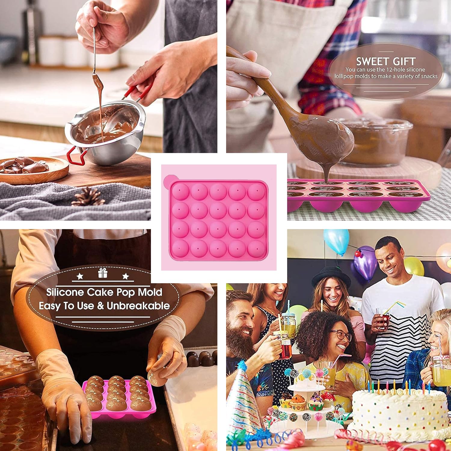 539-teiliges Cake-Pop-Maker-Set, Silikon-Lutscher-Formen, Backzubehör mit 3-stöckigem Präsentationsständer, Schmelztopf für Schokolade, Süßigkeiten, Beutel und Bindebänder, Cakepop-Stifte,