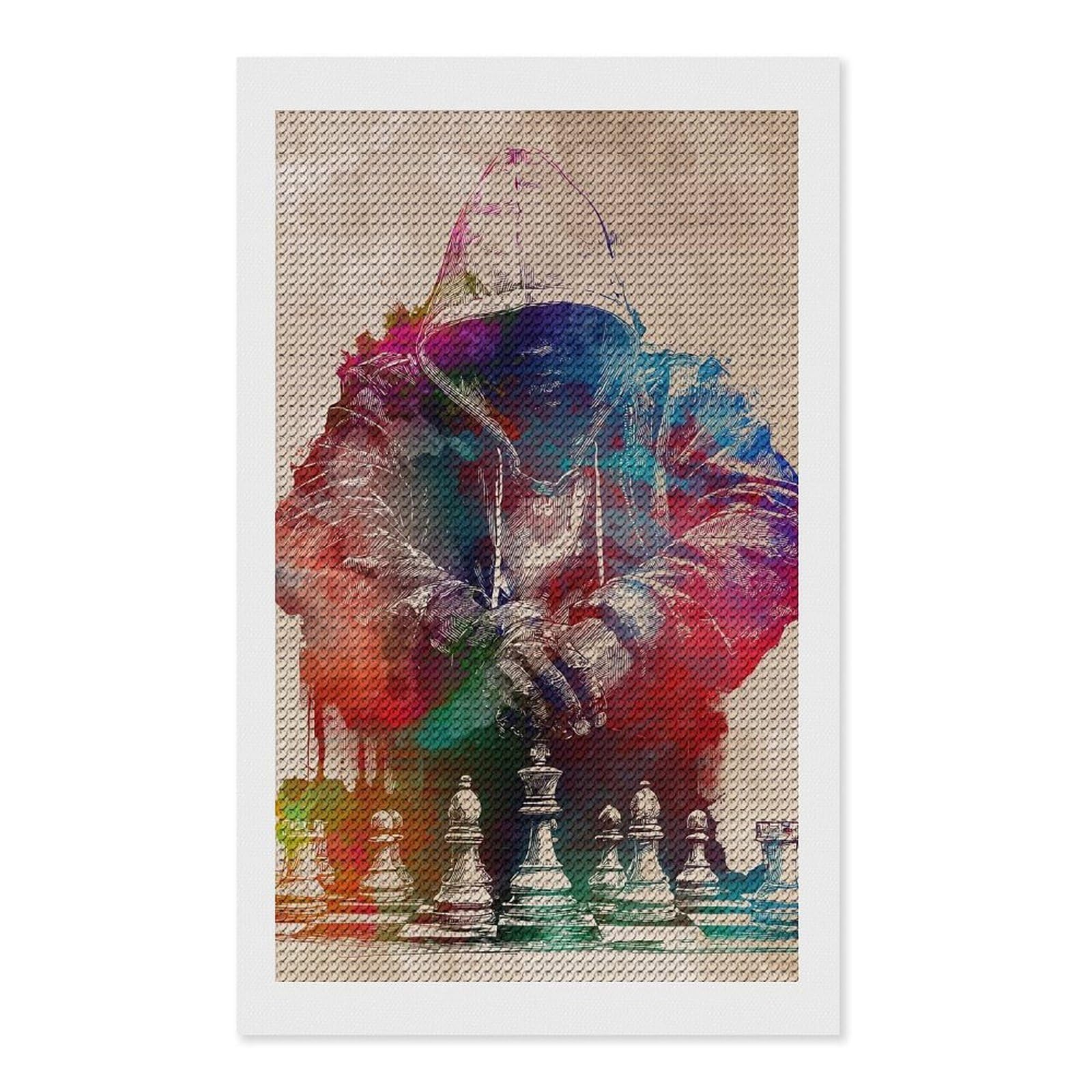 Junmoney Chess Player Watercolor Art Diamond Art Kit 12"x20", Modern Decor, Farmhouse Decor, Home Wall Art, Festive Craft Gift, Handmade Wall Decor