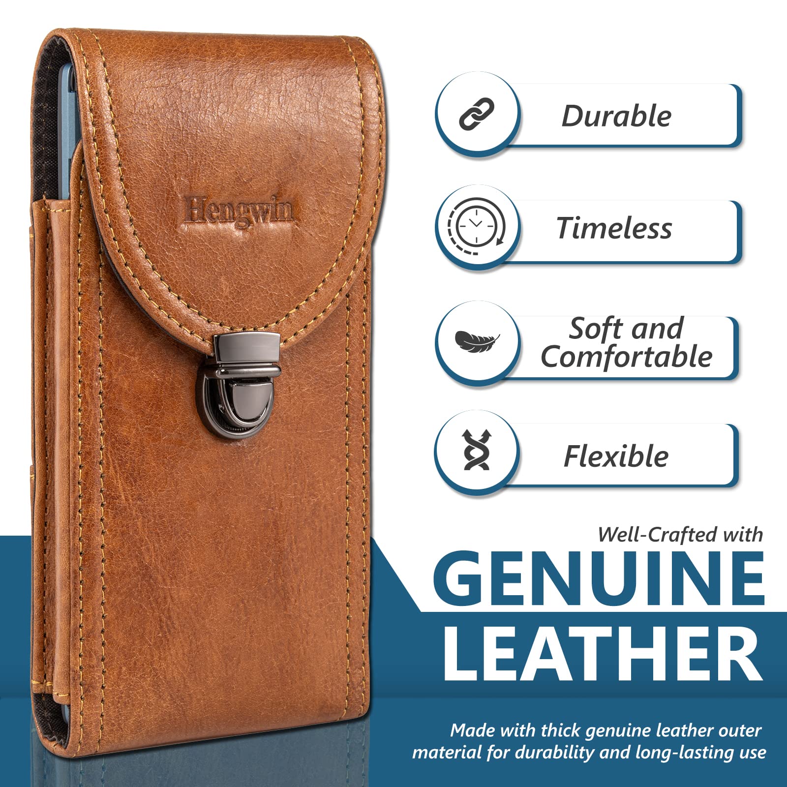 Hengwin Sac Ceinture Cuir Véritable Homme – Étui Téléphone IPhone 16/15/14 & Samsung Galaxy, Marron Rétro Élégant
