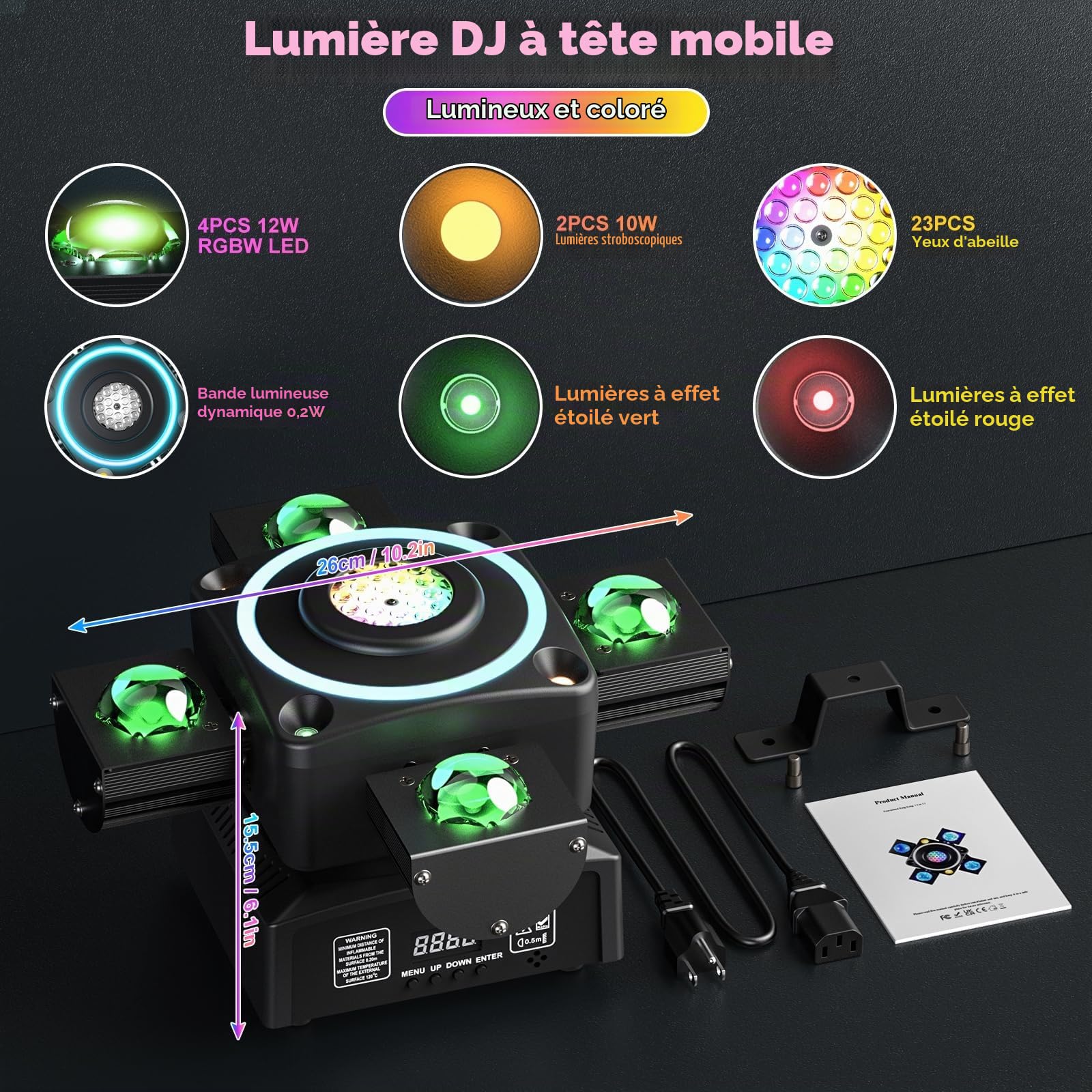 120W Lyre LED Projecteur à 4 bras Faisceau Lumineux Lavage Zoom Effet avec éclairage DJ Mixte Contrôlé par DMX pour Fête de Mariage, Discothèque, KTV, Club de Mariage