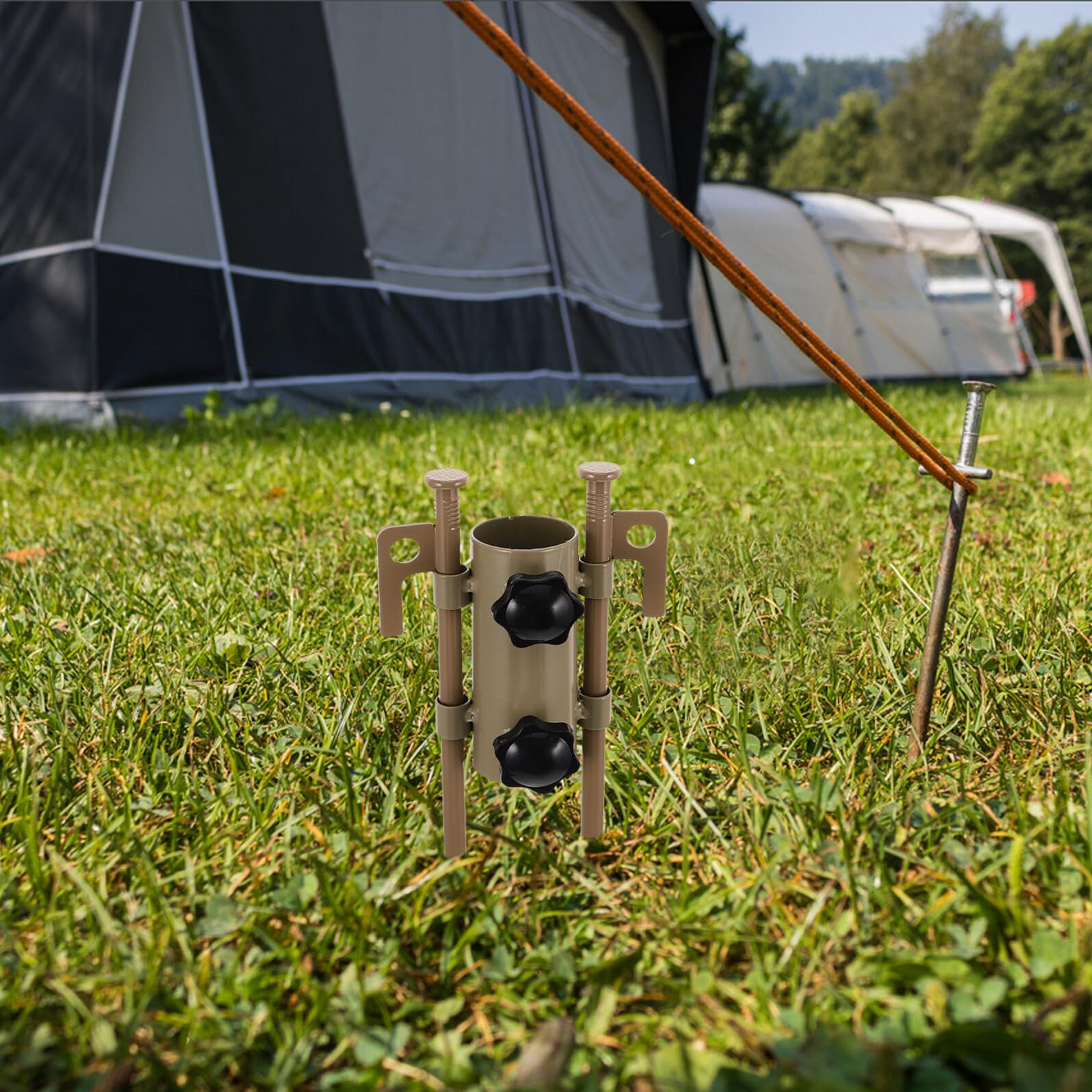 GARVALON Verstellbare Zeltstangenhalter Aluminium Camping Heringe 6 Stück mit Hammer Heringzieher für Zeltstangen Stabilisierung Outdoor Camping