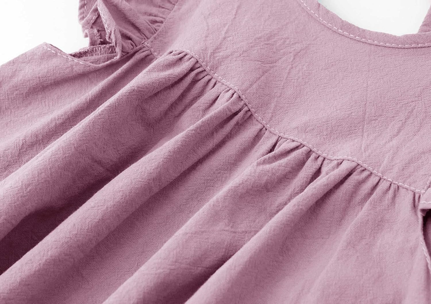 lymanchi Toddler Girl Ruffled Sleeve Dress Cotton Linen Halter Sleeveless Kid Casual Summer Sundress - Image 2