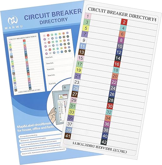 Circuit Breaker Directory Label Sticker Electric Fuse Panel Box Decal Color Code Circuit Breaker Box Waterproof with Adhesive Backing Organize (1 Set)