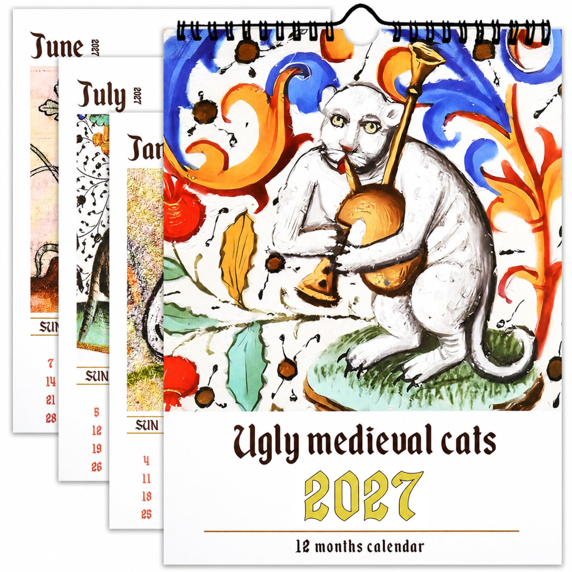 Ugly Medieval Cats Calendar 2027, Funny Weird Monthly Wall Art Gag Gift
