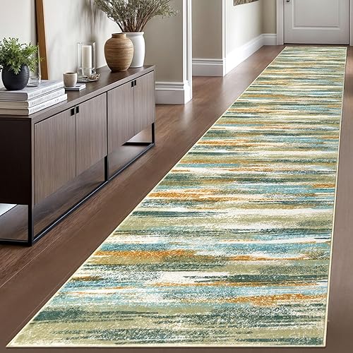 Miniatura 183 de Alfombra moderna abstracta de 2 x 6 pies, alfombra de pasillo lavable gris negro multi para cocina, antideslizante, suave, alfombra delgada de Gris