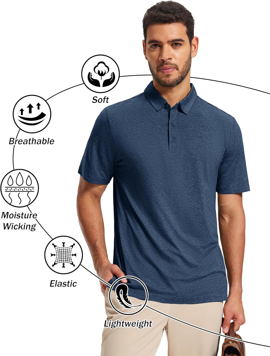 MAGCOMSEN Men's Polo Shirts Short Sleeve Moisture Wicking Lightweight Athletic Casual Collared Golf Shirt - Image 3