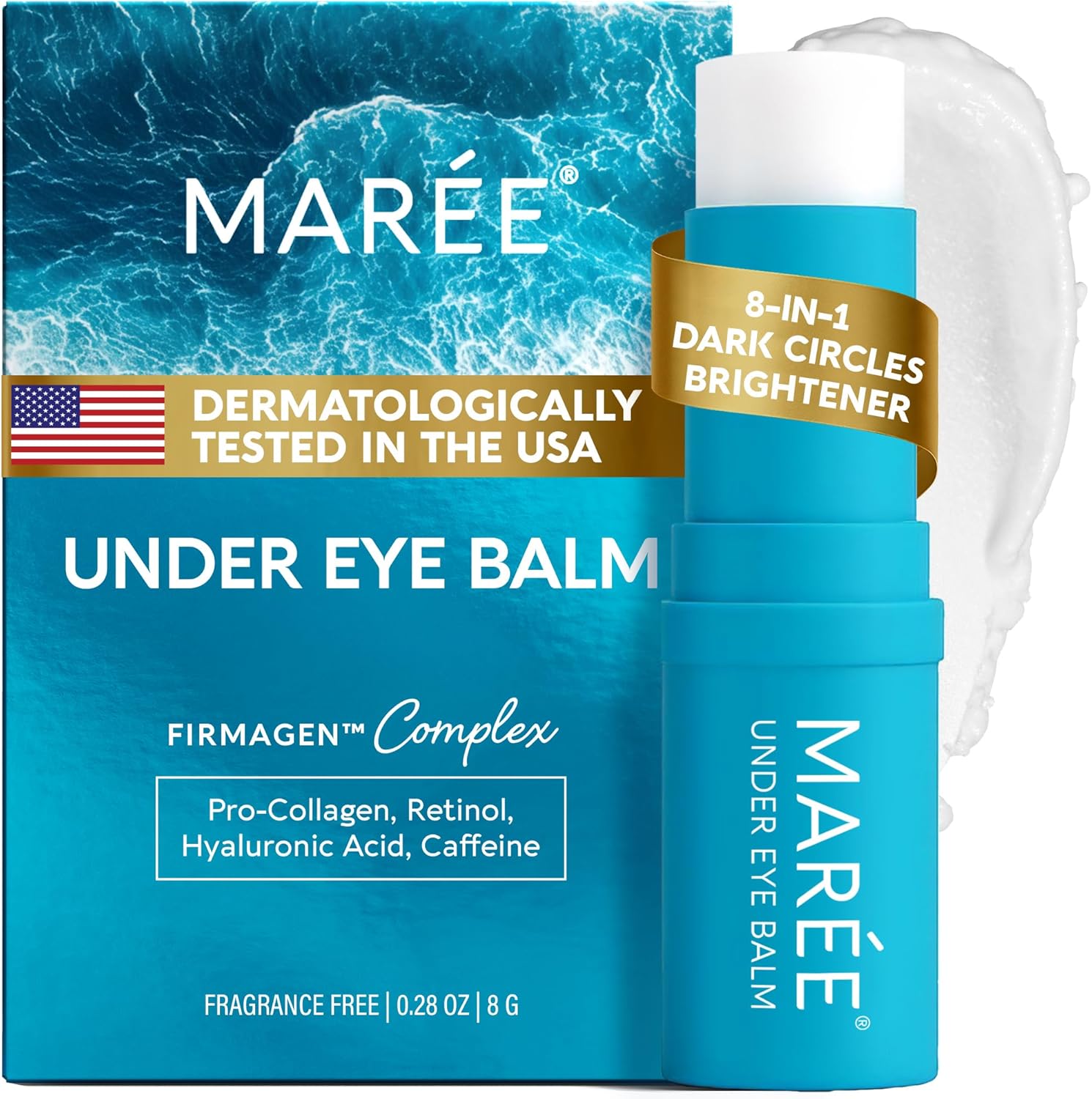 MAREE Under Eye Balm Stick Hydrating - Retinol Caffeine Under Eye Brightener Stick for Older Women - Collagen Under Eye Cream for Dark Circles & Wrinkles - Skin Care Treatment Moisturizer