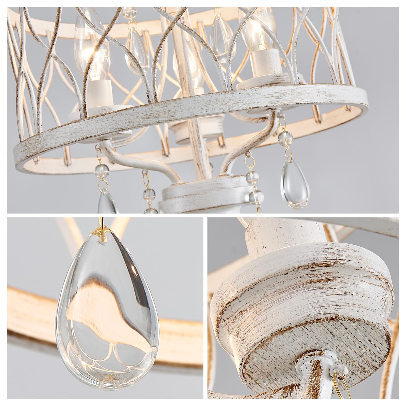 WUZUPS lámpara 3-luz vintage granja industrial Semi-Flush montaje lámpara de techo luminaria para vestíbulo dormitorio pasillo habitación de almacenamiento, H 40,6 x W 32,5, E14 Base, blanco antiguo