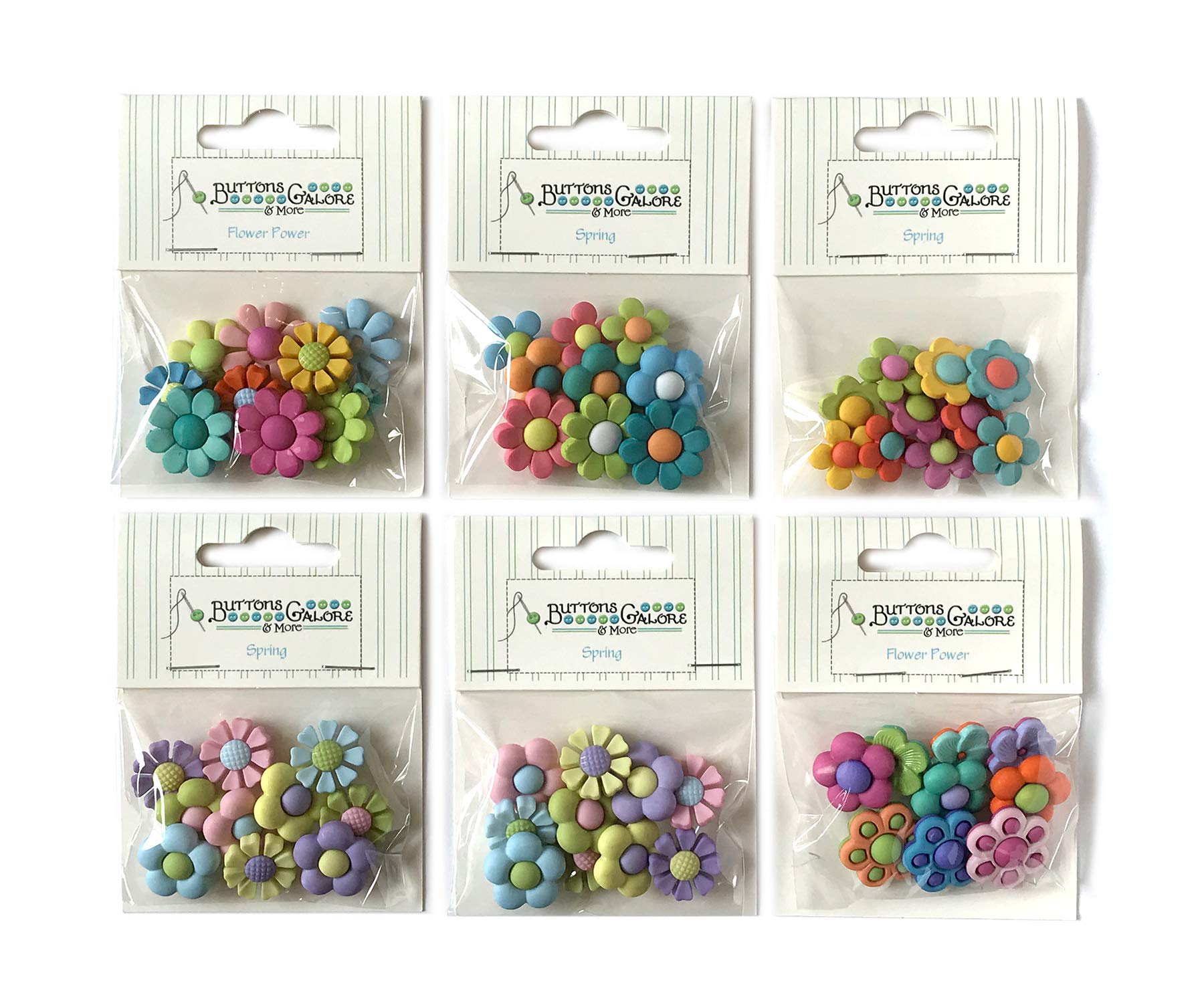 Buttons Galore 50+ Assorted Flower Power Buttons for Sewing & Crafts - Set of 6 Button Packs
