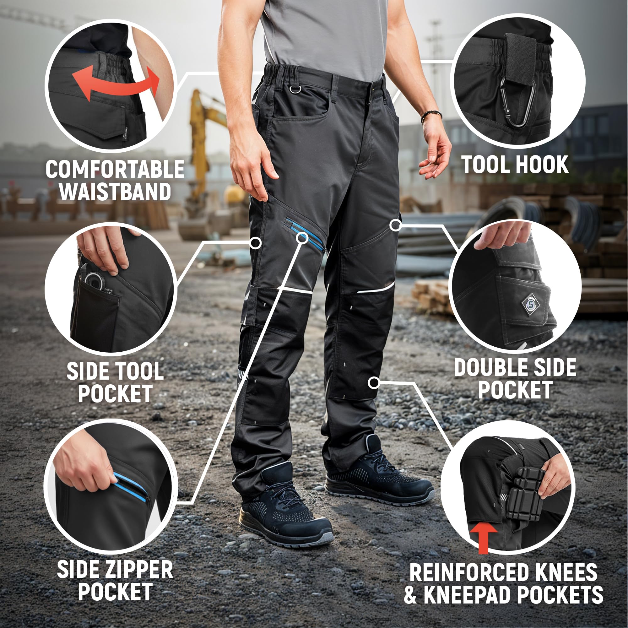 Stenso Revolt 4Stretch Pantaloni da Uomo - Pantaloni da Lavoro da Uomo - Pantaloni da Uomo Elastici con Tasche multifunzionali