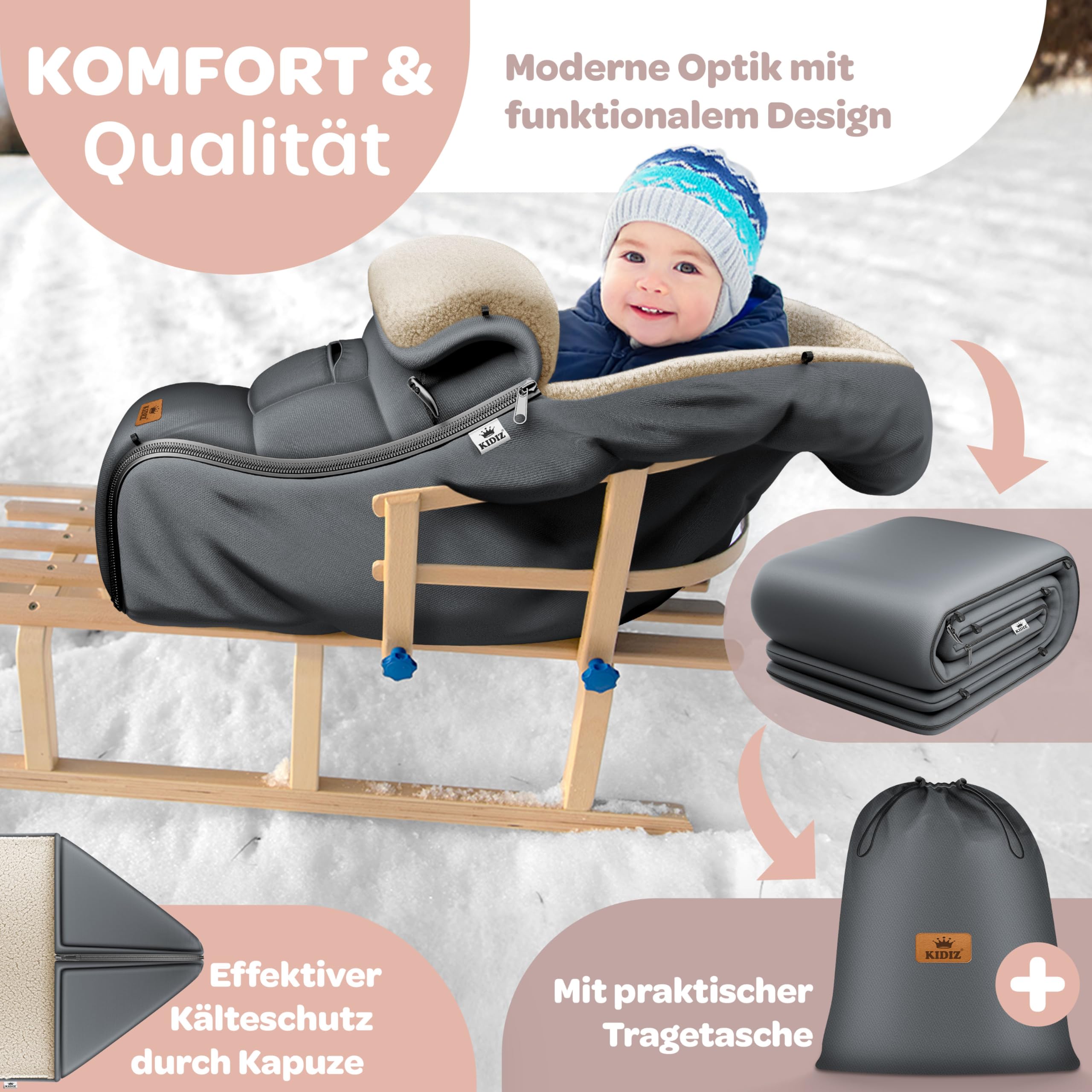 KIDIZ® Voetenzak Voor Baby's, Voetenzak Voor De Winter, Reiswieg Met Ritssluiting Knuffelzak Babydeken Wasbaar Geschikt Voor Alle Kinderwagens Warmtedeken Van Thermofleece Voor In Bed Beige
