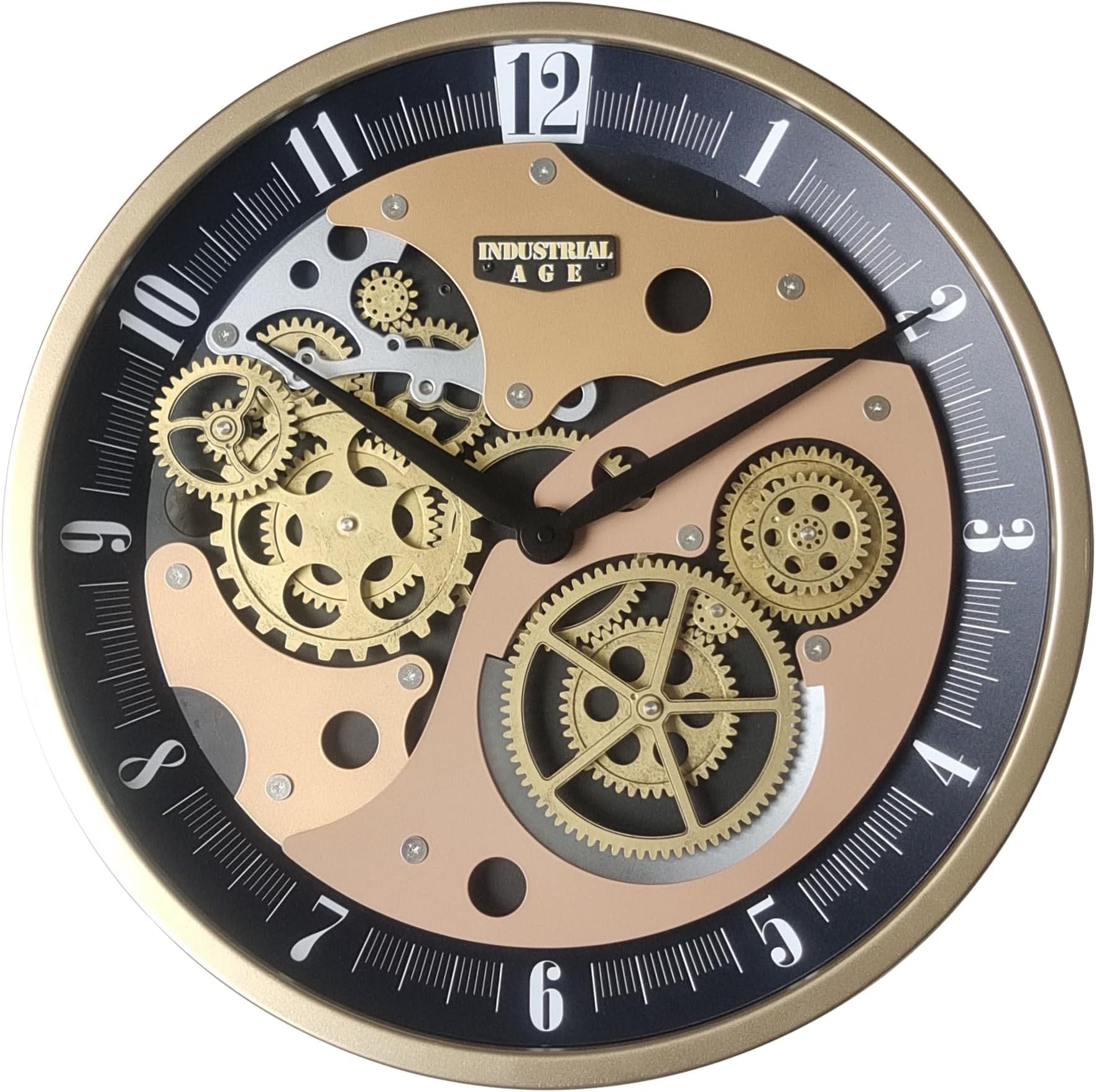 18 Inch Moving Gears Wall Clock, Steampunk Silent Mantel Clock, Battery Operated Gear Clock, Industrial Decor for Home Office Living Room Modern Farmhouse
