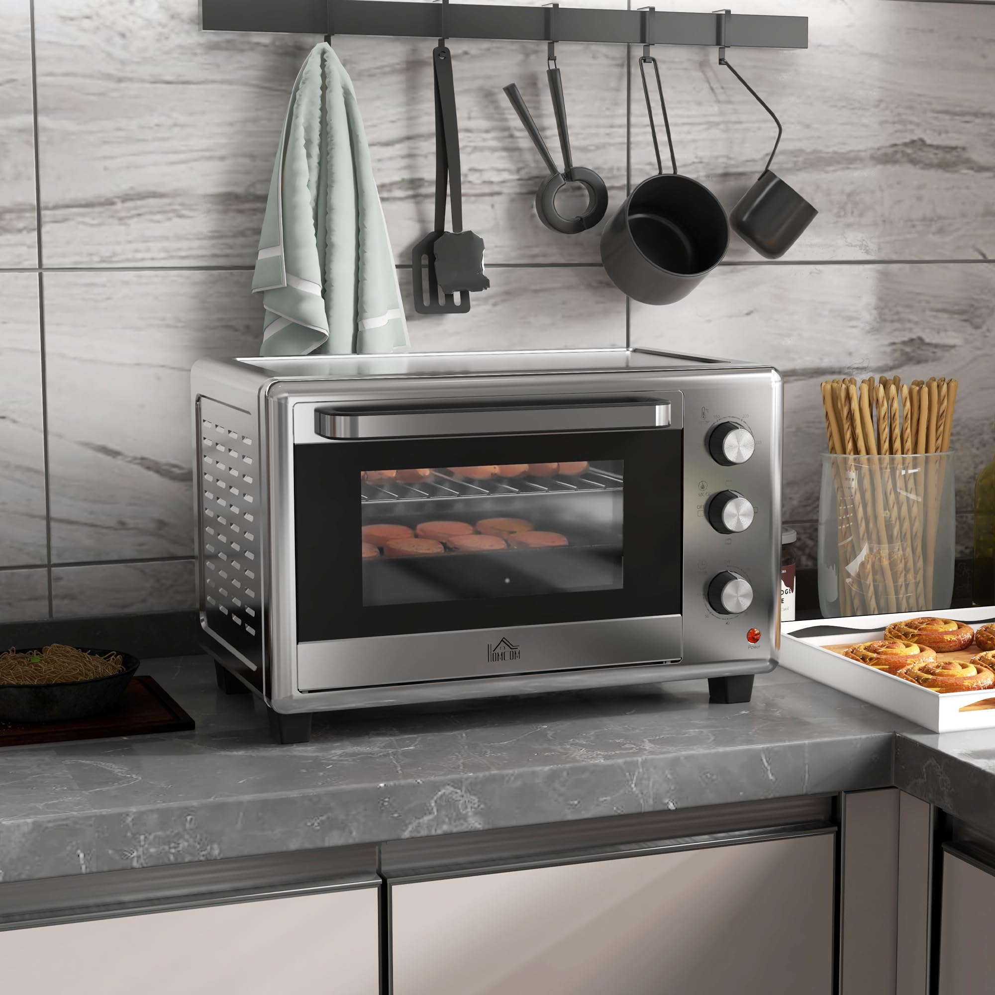 HOMCOM Fornetto Elettrico 30L, Mini Forno Elettrico 1600W, Argento