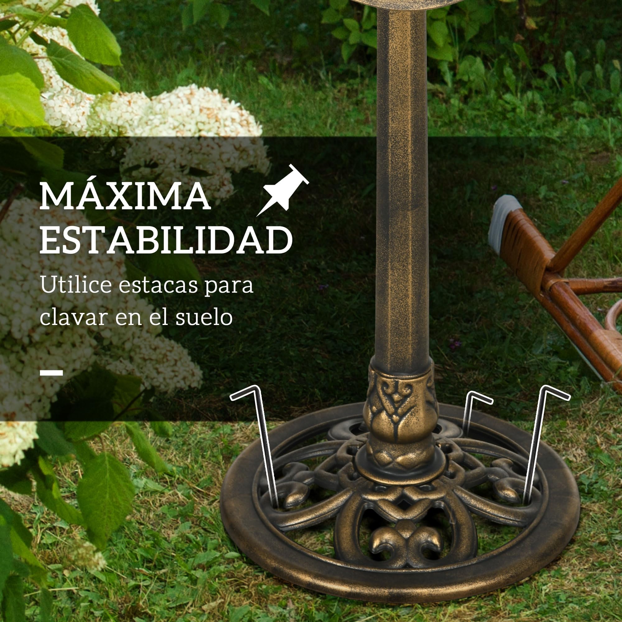Outsunny Baño para Pájaros de Jardín al Aire Libre, Altura 71 cm, Comedero para Pájaros con Lavabo Diseño Hoja de Loto y Acabado Envejecido, Ligero y Resistente, Bebedero para Aves, Bronce