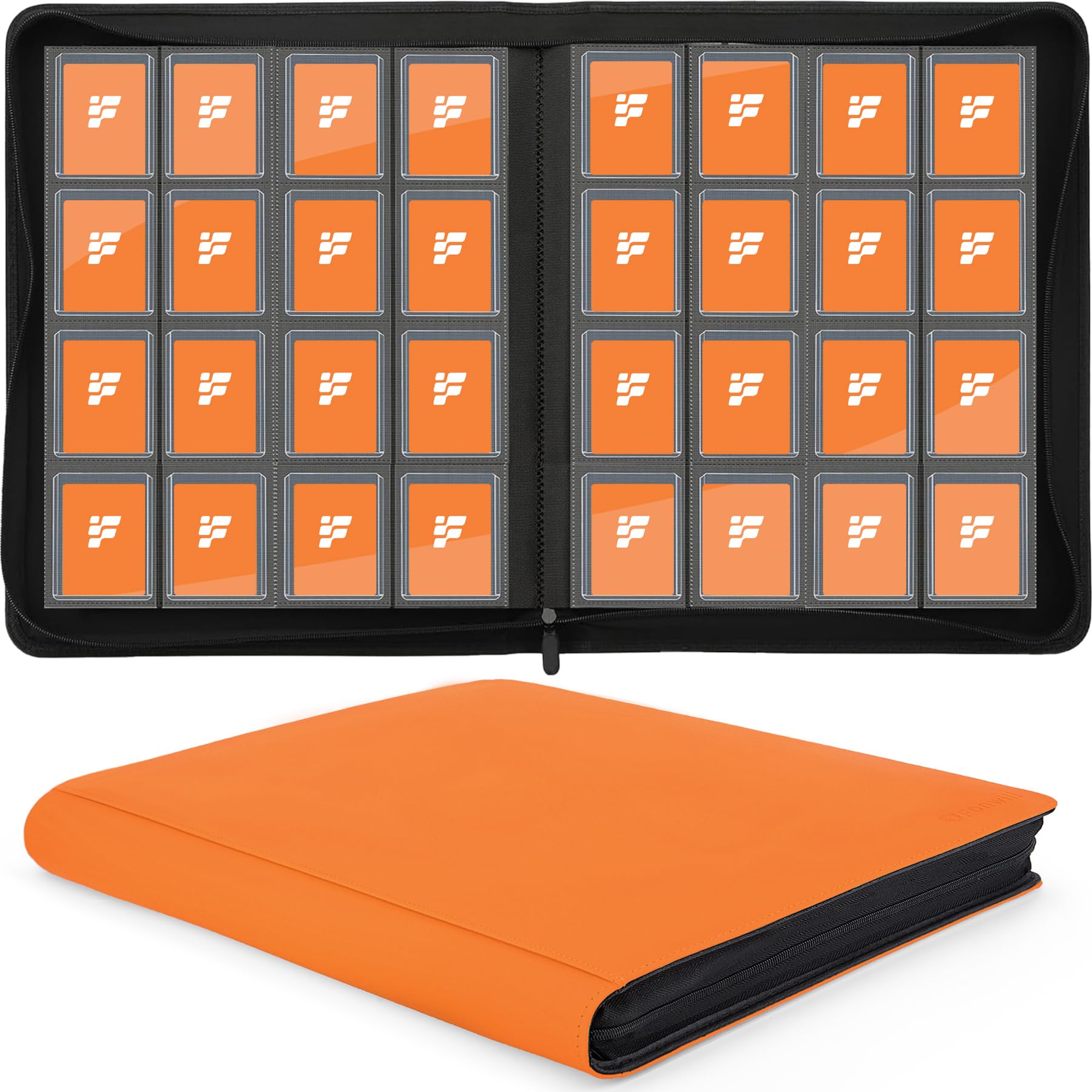Toploader Binder,16 Pocket Top Loader Binders for 3" x 4" Rigid Cards,Toploader Card Binder for Hard Plastic Top Loaders,Holds 640 Top Loaders(Orange)