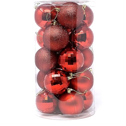 allgala 20 PK 3 Inch (8CM) Large Christmas Ornament Balls for Xmas Tree-4 Style-Red