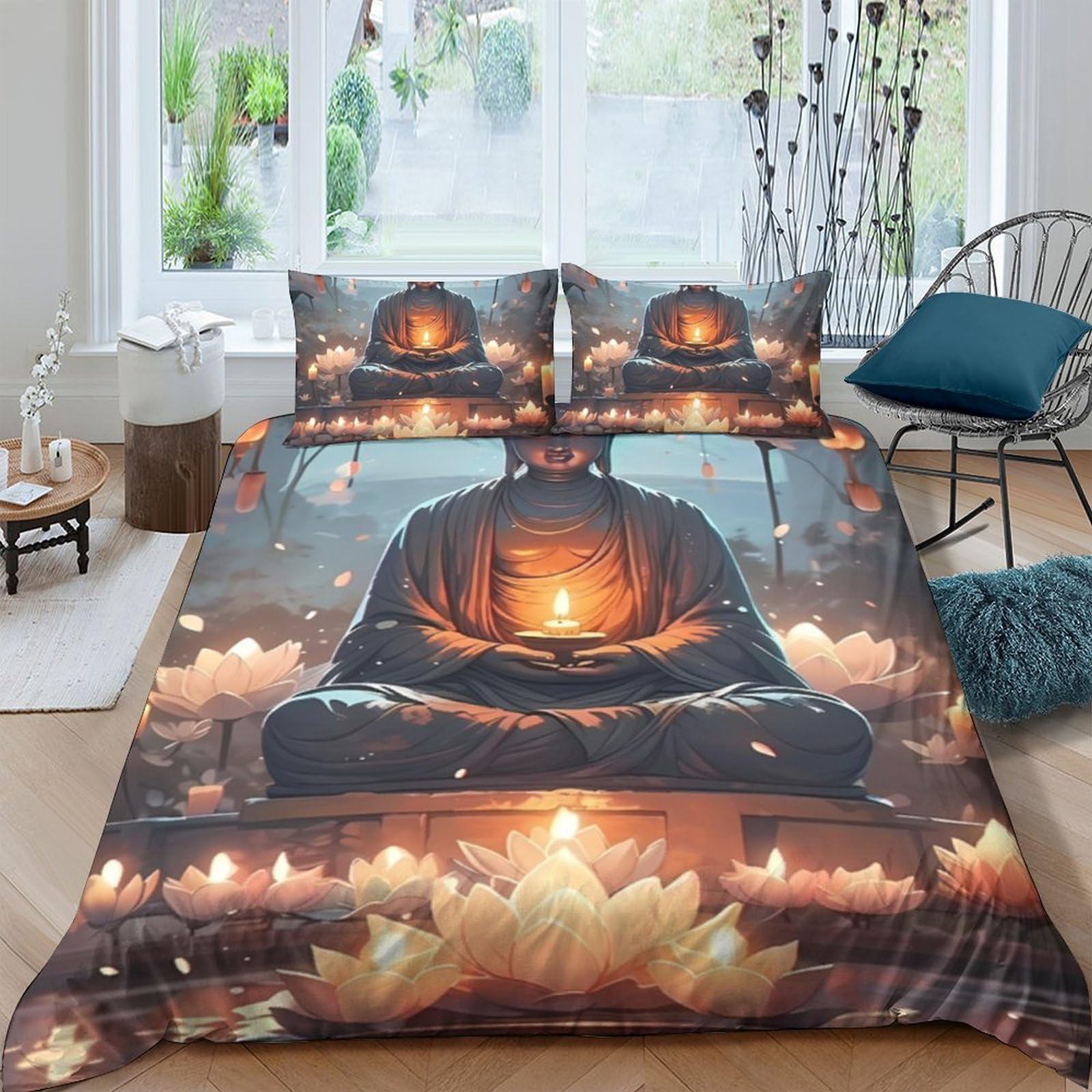 Ctjqhvkz Style-7 3D Printed Buddha Candle Fitted Sheet Microfiber Soft Breathable Meditation Bed Cover For Bedroom Guest Room Decor Single（135X200cm）