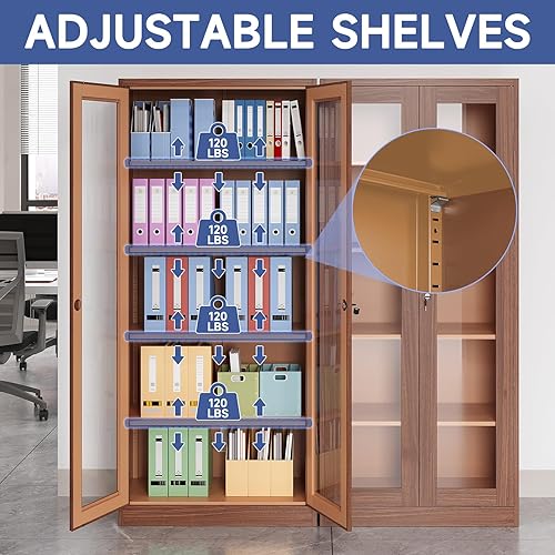 Miniatura 70 de Gabinete de almacenamiento de metal para garaje, gabinete de almacenamiento con bloqueo de 71 pulgadas con 2 puertas y 4 estantes ajustables, Negro