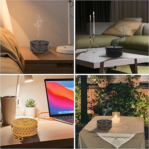 Miniatura 5 de MyLifeUNIT Soporte de bobina para mosquitos, paquete de 2 quemadores de incienso de mosquitos portátiles retro para el hogar y campamento (bronce)