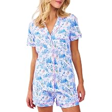Women Y2k Pajamas Set Cute Preppy 2PCS Button Down Holiday Monkey Shorts Summer Outfit Beach Vacation Loungewear PJs