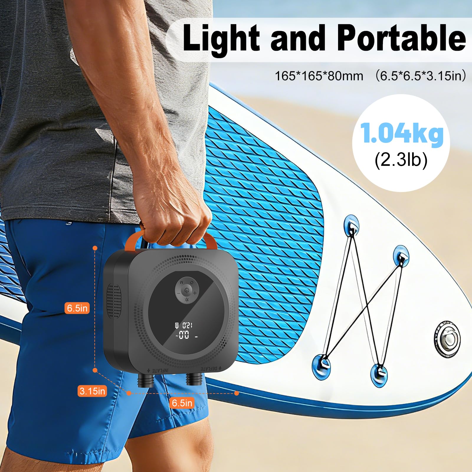 WARMTUYO SUP Pompa Elettrica, 22 PSI Pompa Aria Elettrica SUP ad Alta Pressione Ricaricabile, Intelligente Inflazione/Deflazione, Auto-Off per Tavole Gonfiabili Paddle Boards, Barche, Kayak, Kitesurf