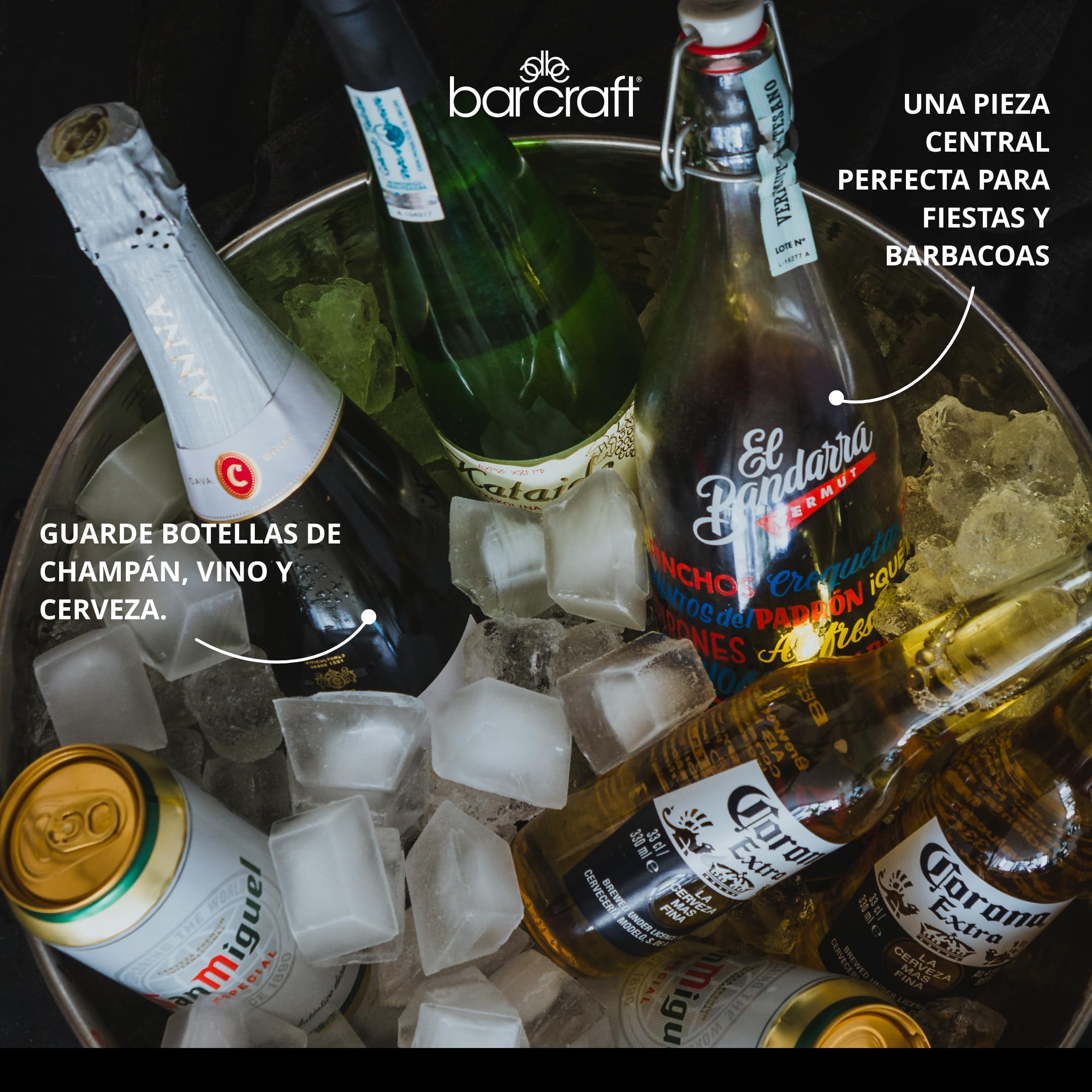 BarCraft Cubo de Champán de Acero Inoxidable Martillado, Enfriador de Cerveza, Bebidas y Vino, 37x25cm, Regalo Etiquetado