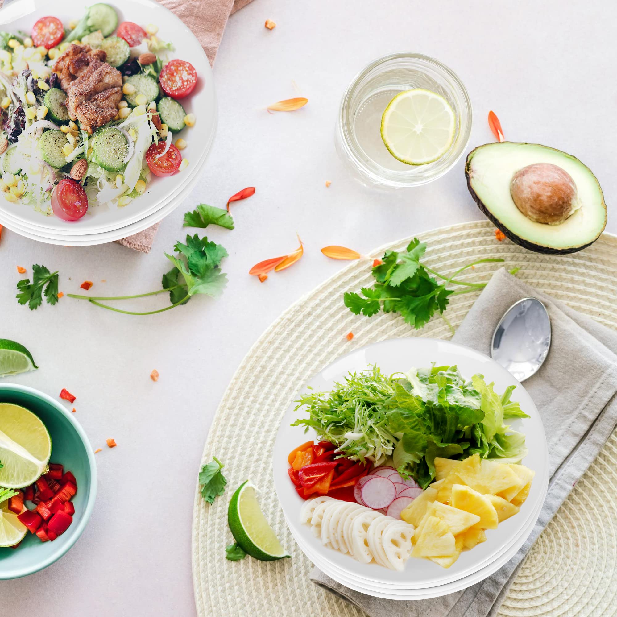 Platos para pasta, 6 platos hondos grandes de 1,1 l, platos hondos, platos para desayuno, platos para tartas, platos para ensalada, aptos para microondas y lavavajillas, blanco Φ23 cm