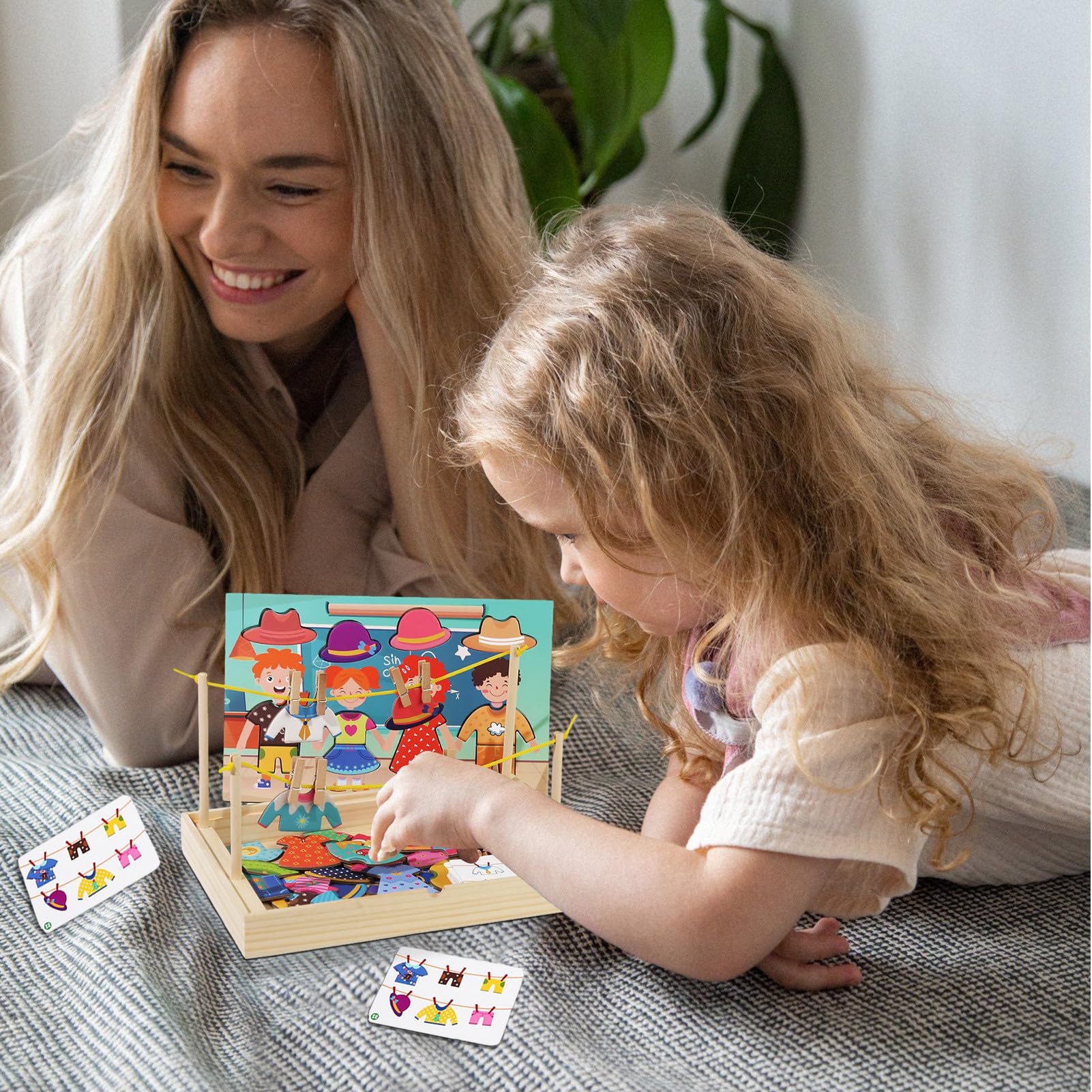 DASHIELL Puzzles en Bois pour Tout-Petits, Jeu d'association pour | Étendoir à Linge, matériel didactique pour l'habillement - de Puzzle d'habillage, de Changement de vêtements,